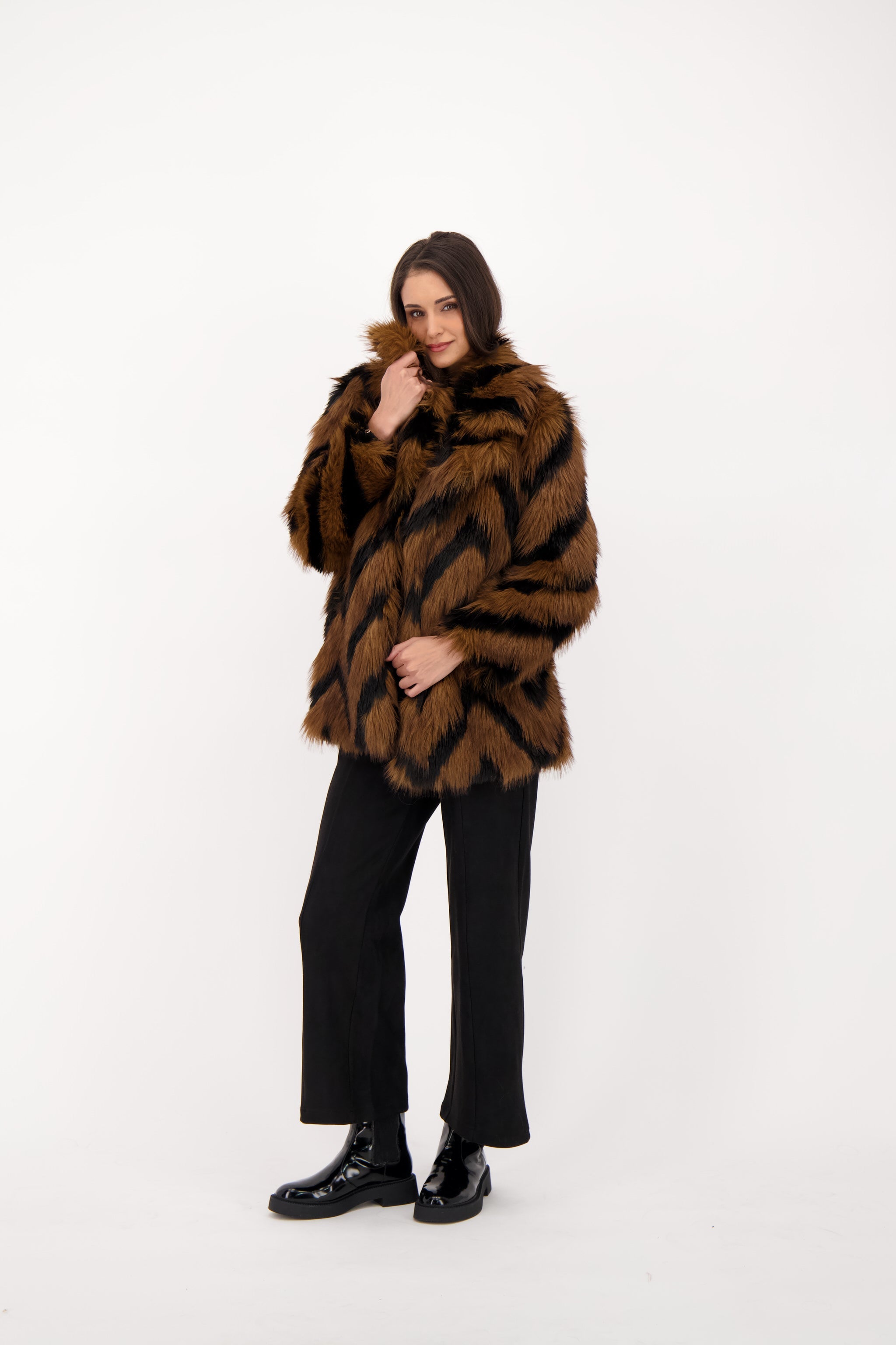 Spanner Chevron Shag Faux Fur Jacket - Style 426414T