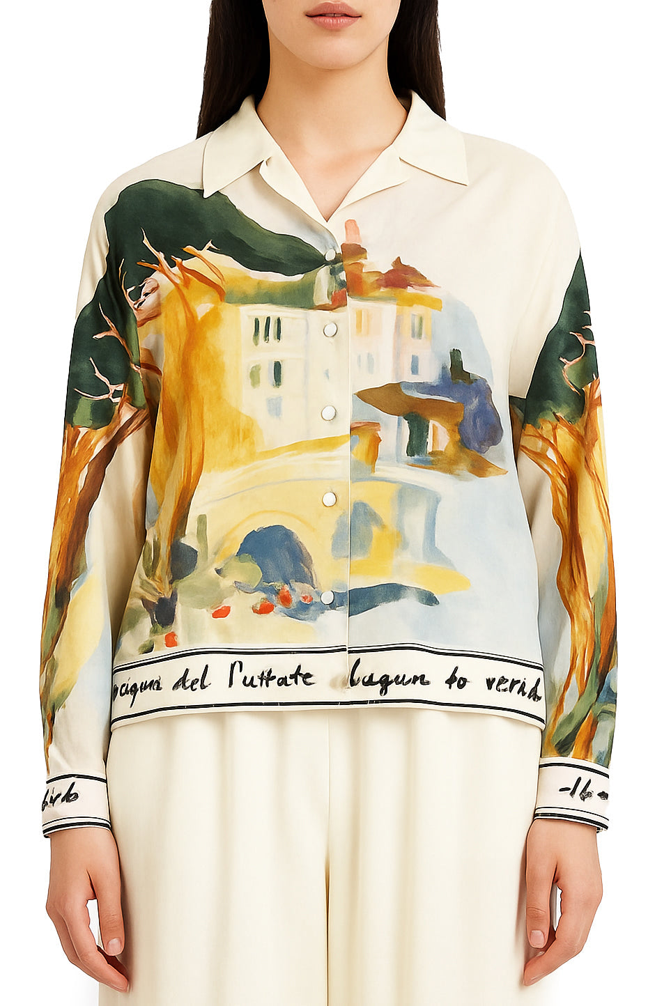 Long-Sleeve Beige Blouse