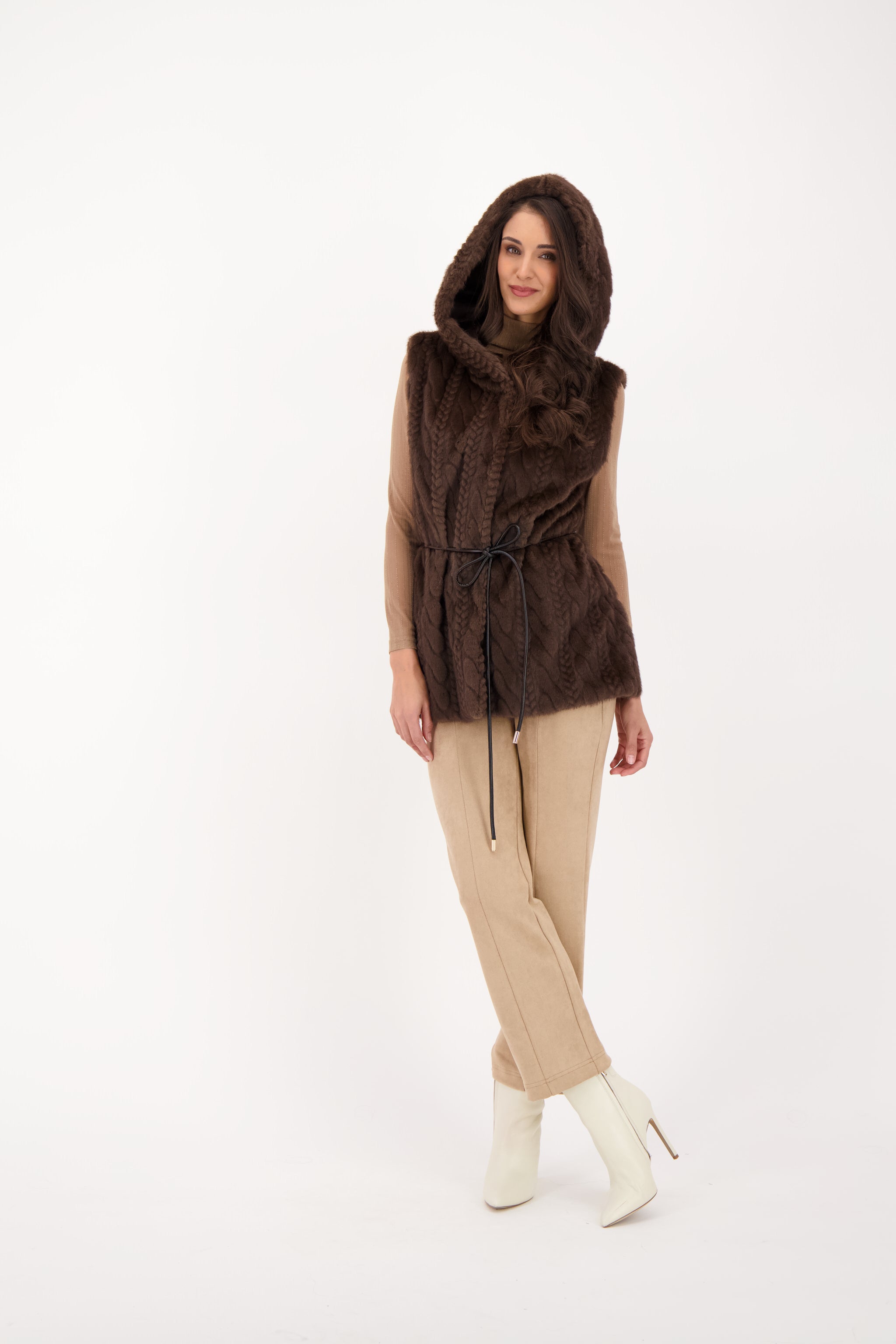 Spanner Hooded Vest With Leather Tie - Style 526815T