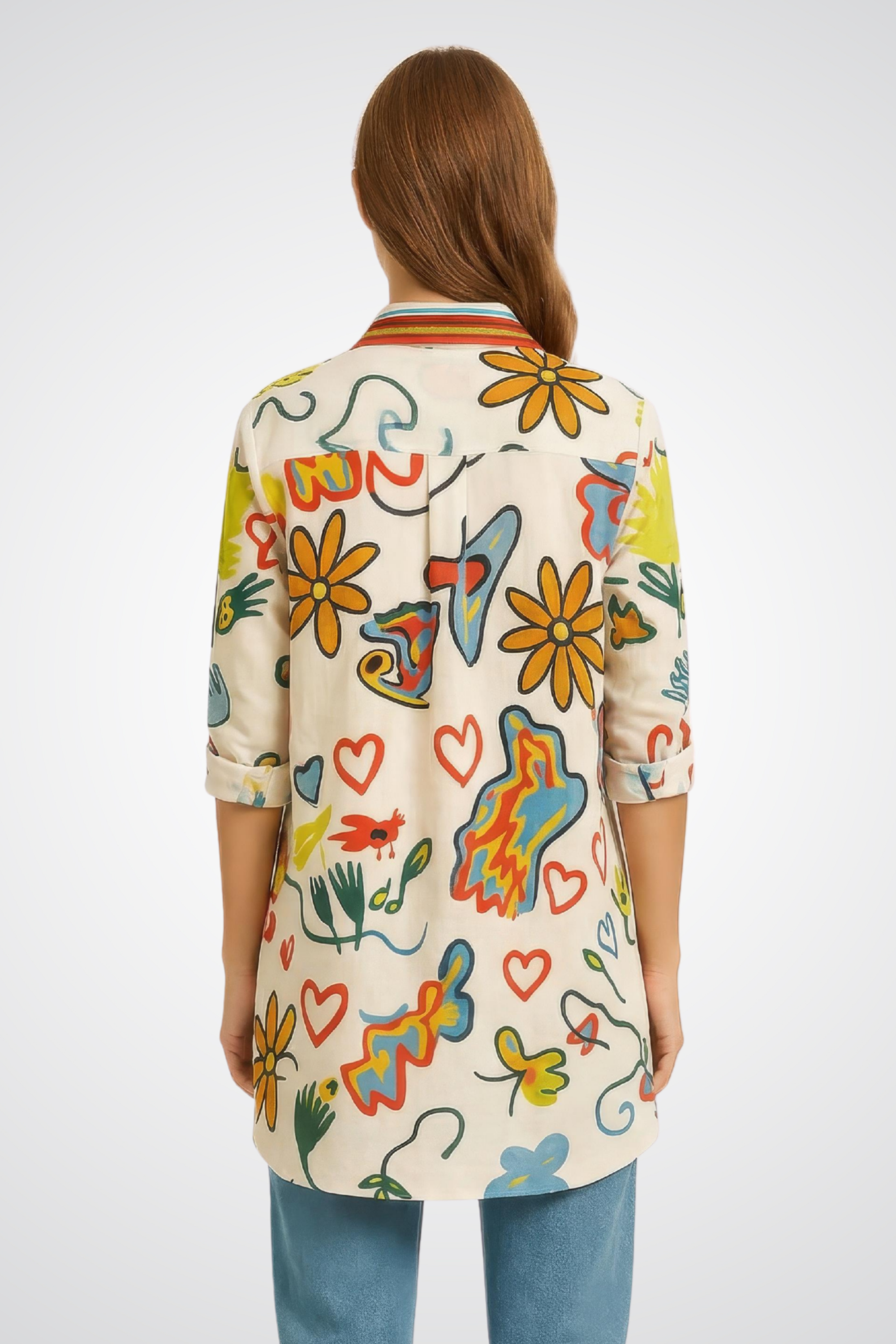 Button-Front Multicolor Blouse