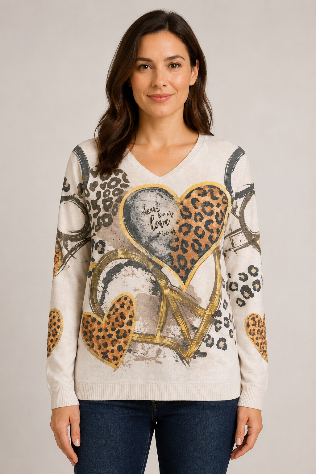Eternelle V-Neck Multi-Print Top - Style 5-FW2638-4