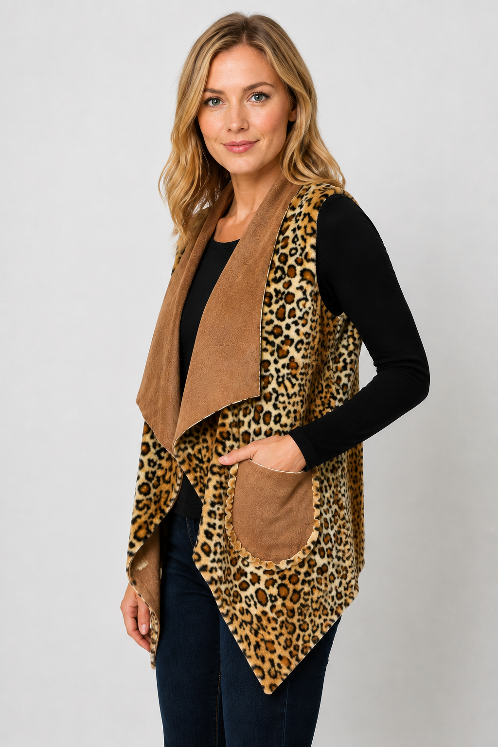 Eternelle Reversable Poncho With Leopard Print - Style 6-FW26122-9