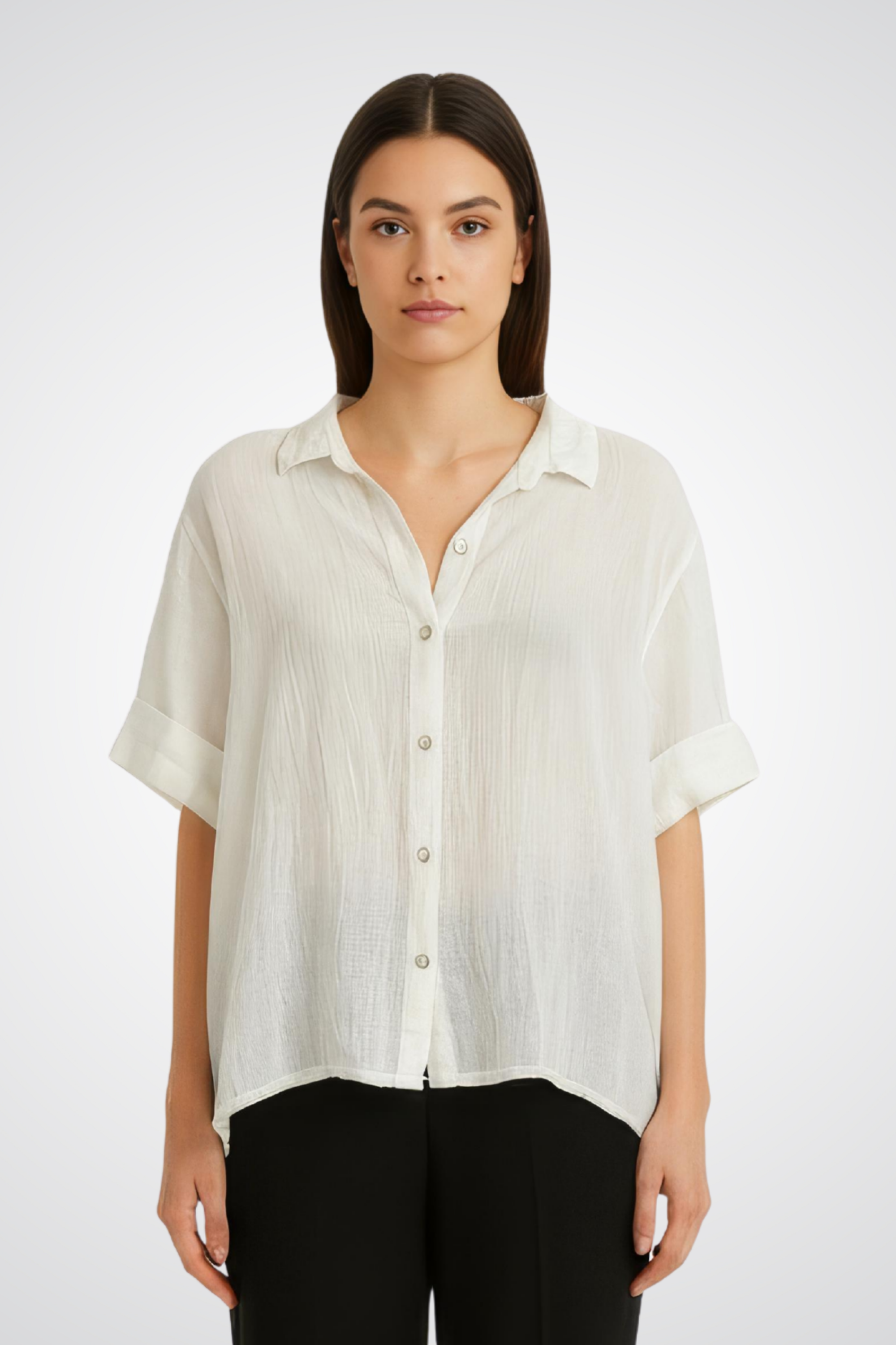 Short-Sleeve Button-Front Top