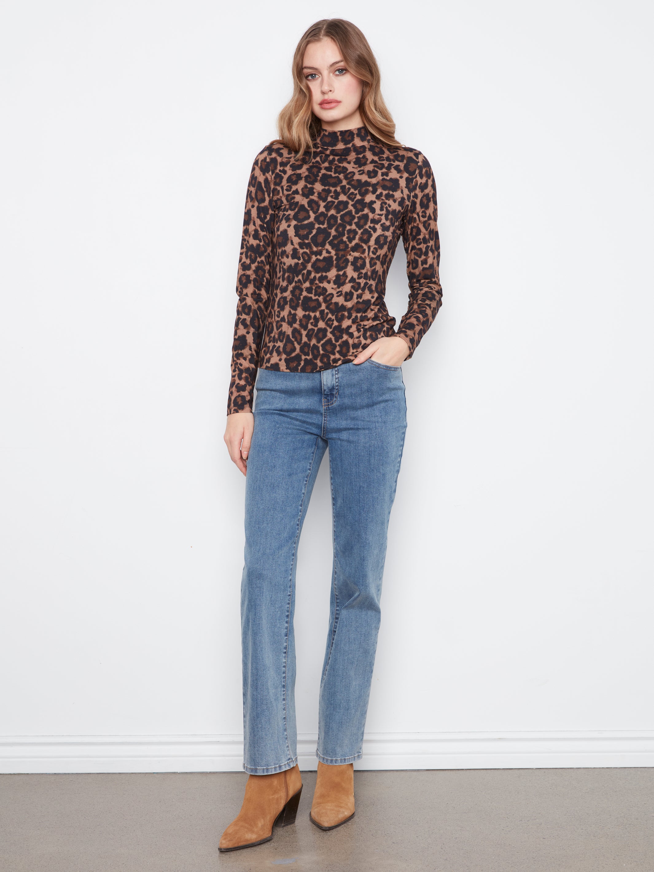 Pre-Pack Printed Jersey Long Sleeve Mock Neck Top