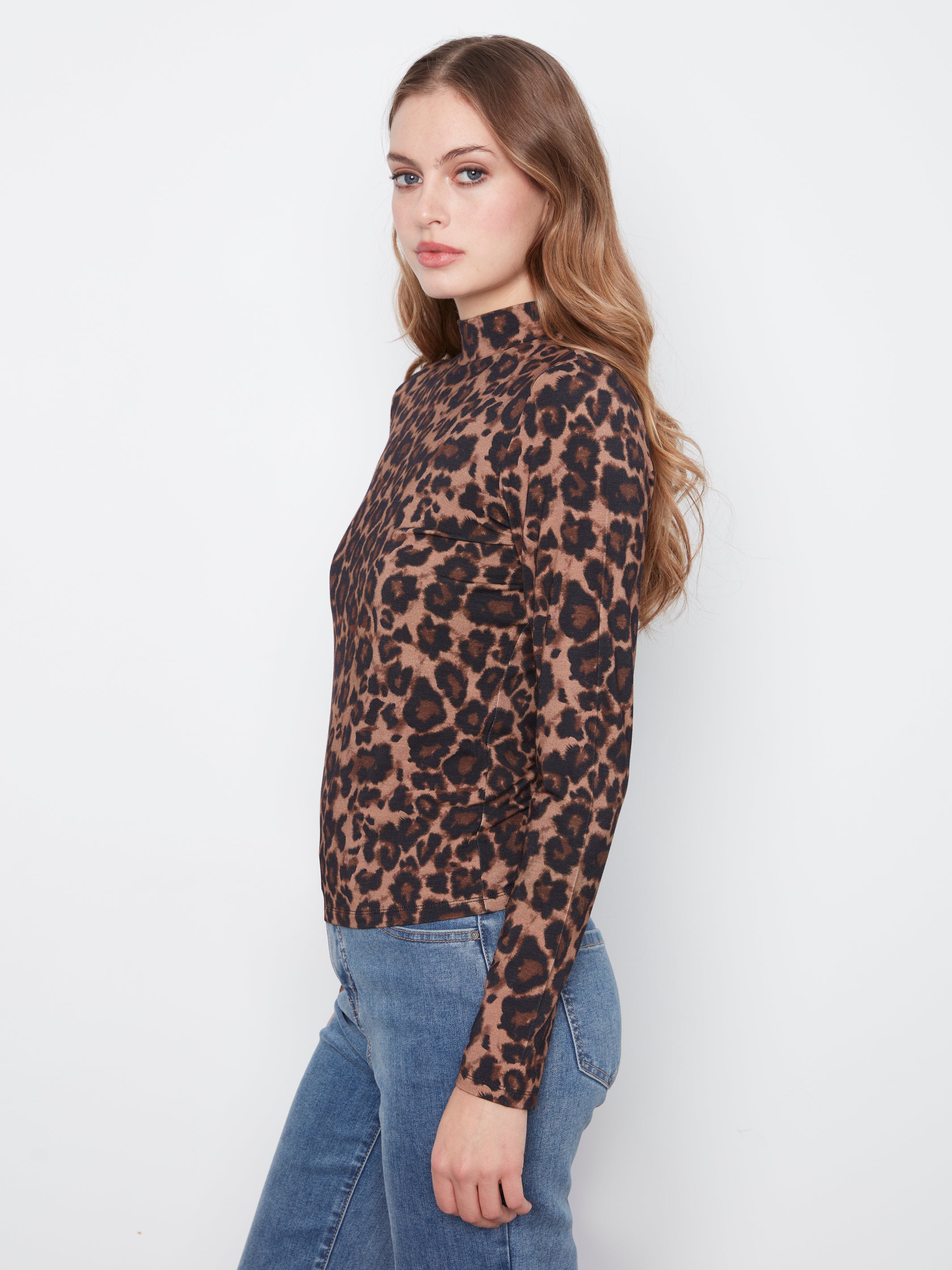 Pre-Pack Printed Jersey Long Sleeve Mock Neck Top