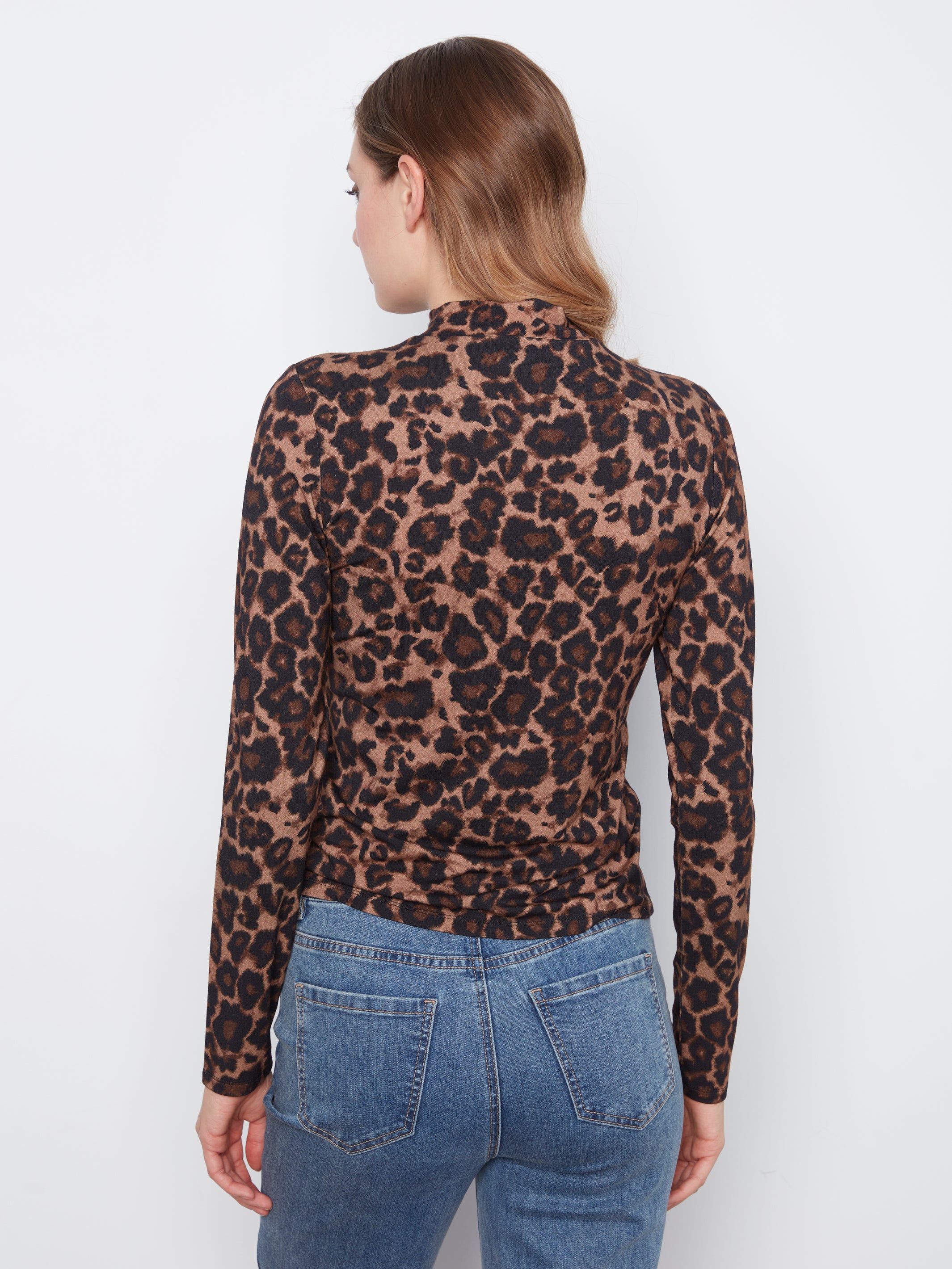 Pre-Pack Printed Jersey Long Sleeve Mock Neck Top