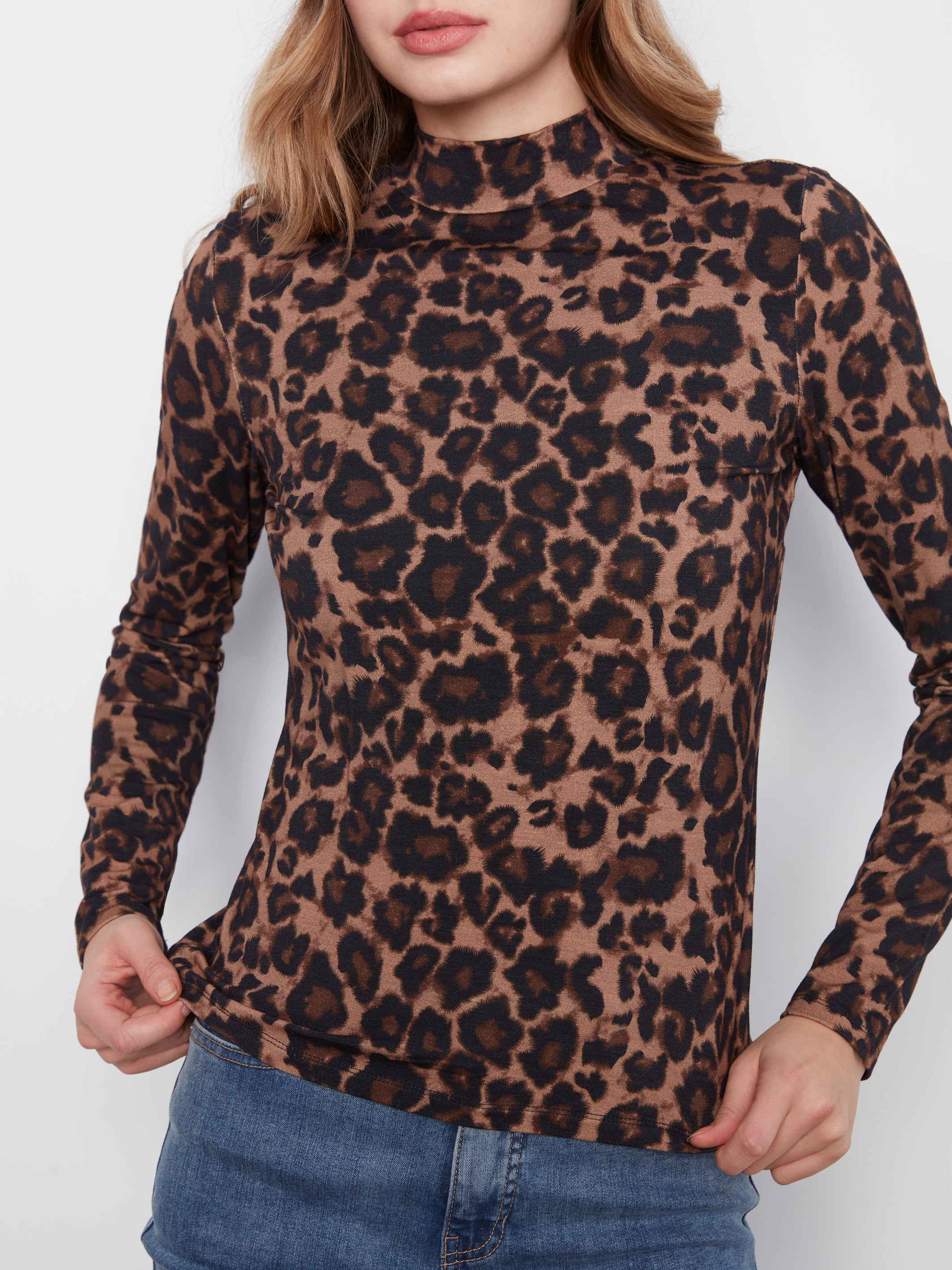 Pre-Pack Printed Jersey Long Sleeve Mock Neck Top
