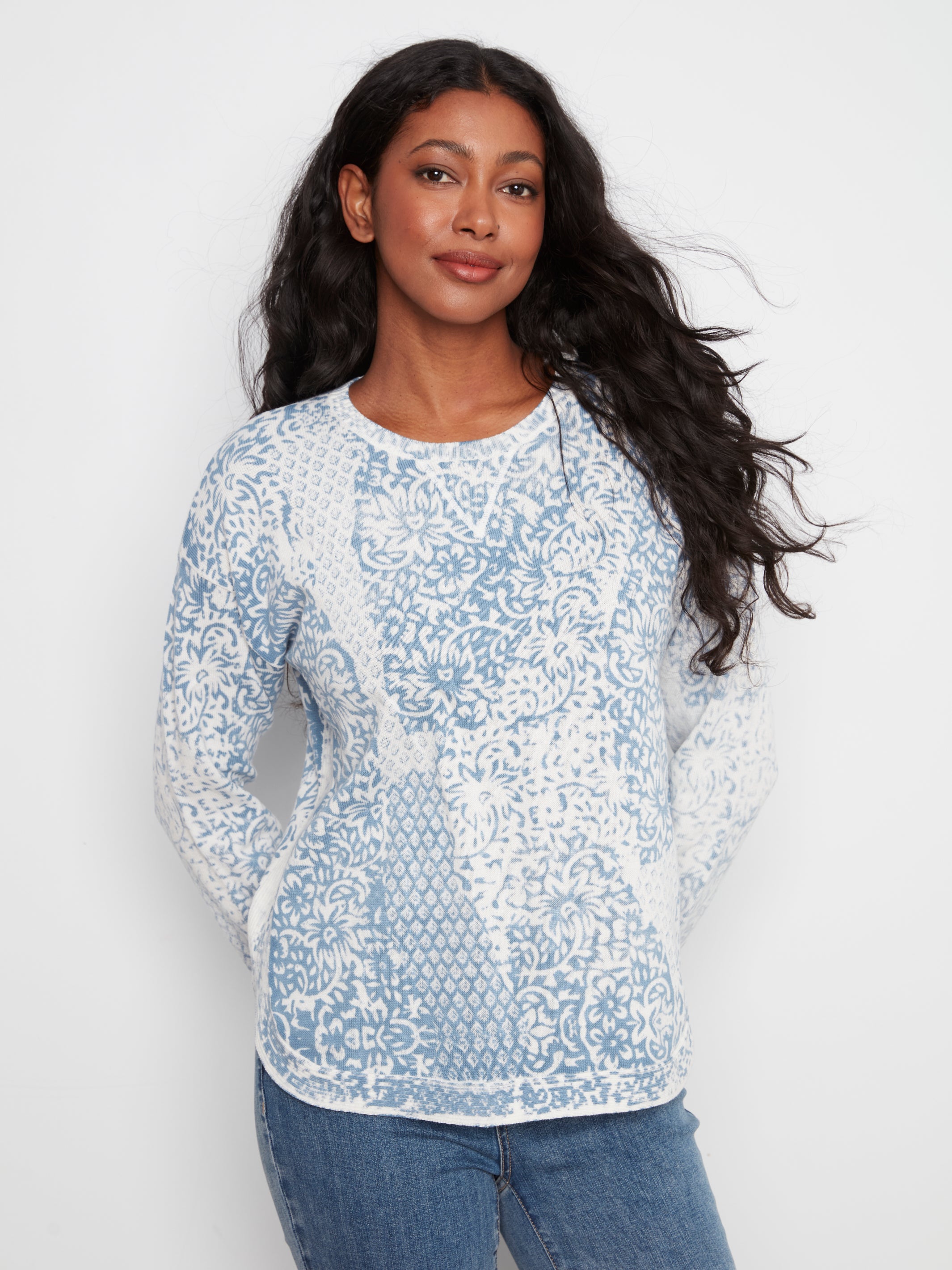 Charlie B. Rounded Hem Printed Top - Style C2010P-261B