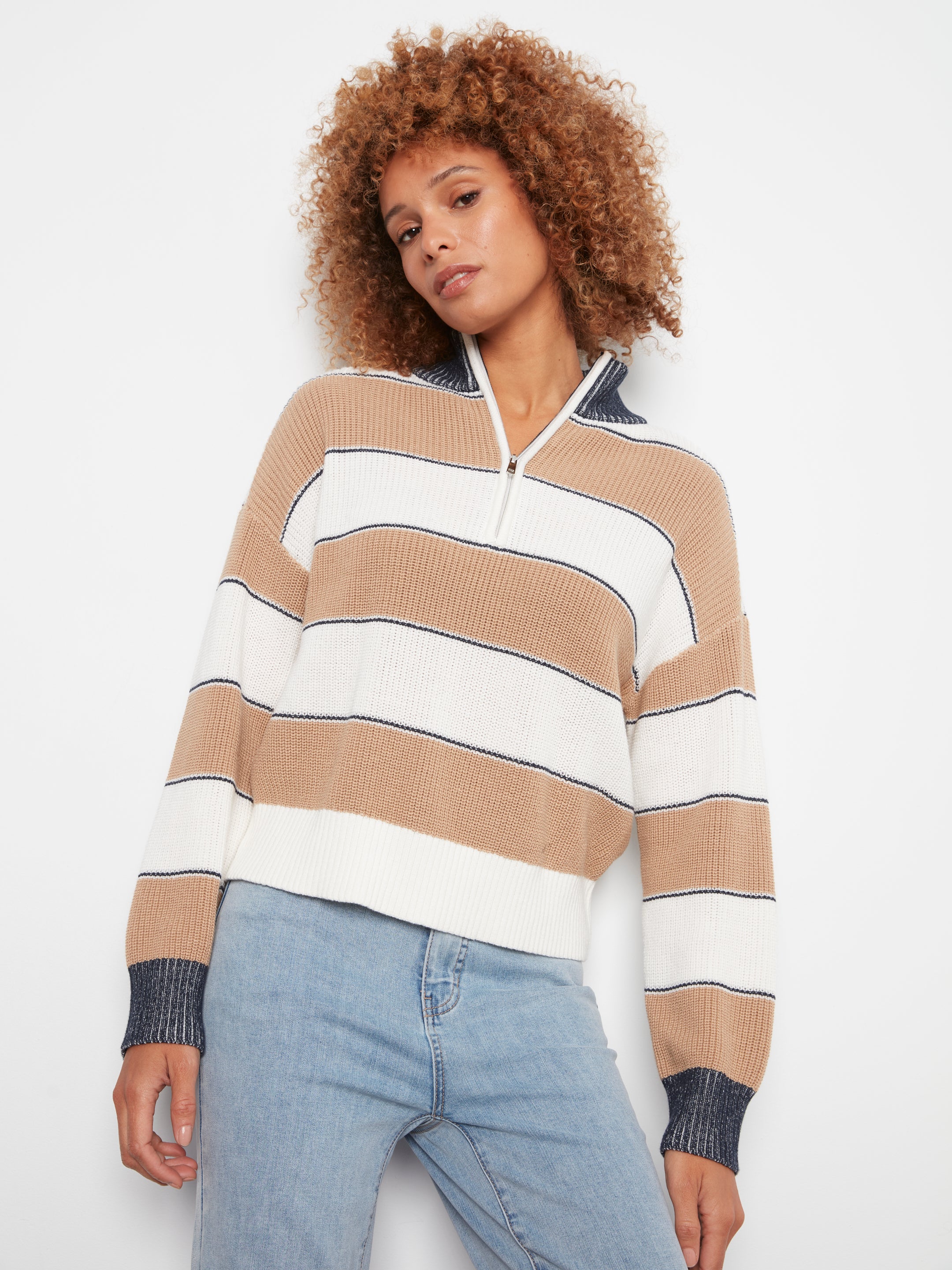 Charlie B Zip Mock Neck Top - Style C2040-424B