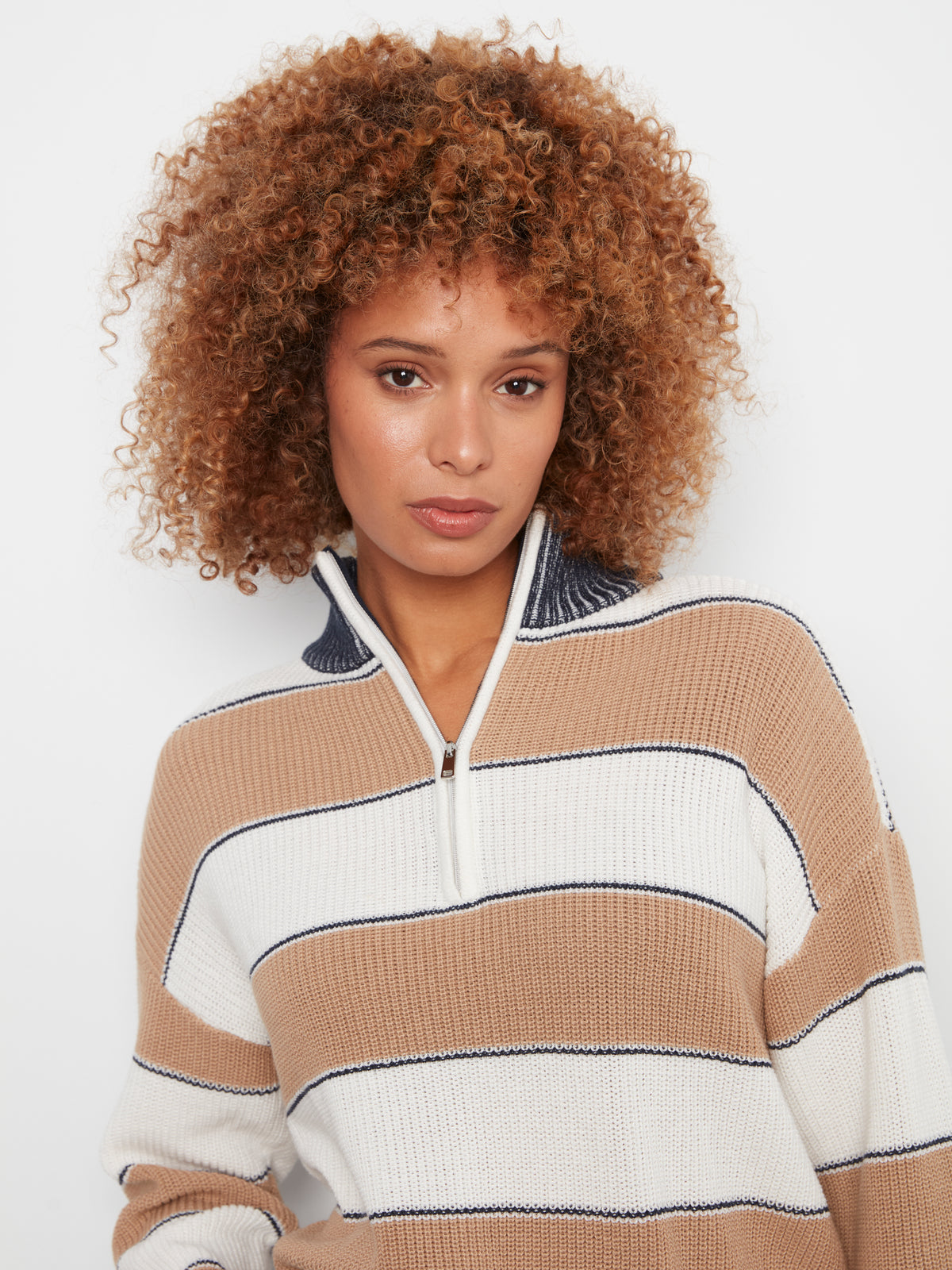 Charlie B Zip Mock Neck Top - Style C2040-424B