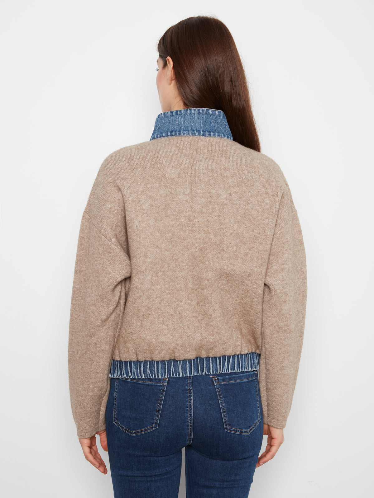 Charlie B Zipped Sweater Denim Pockets  - Style C2045-716C