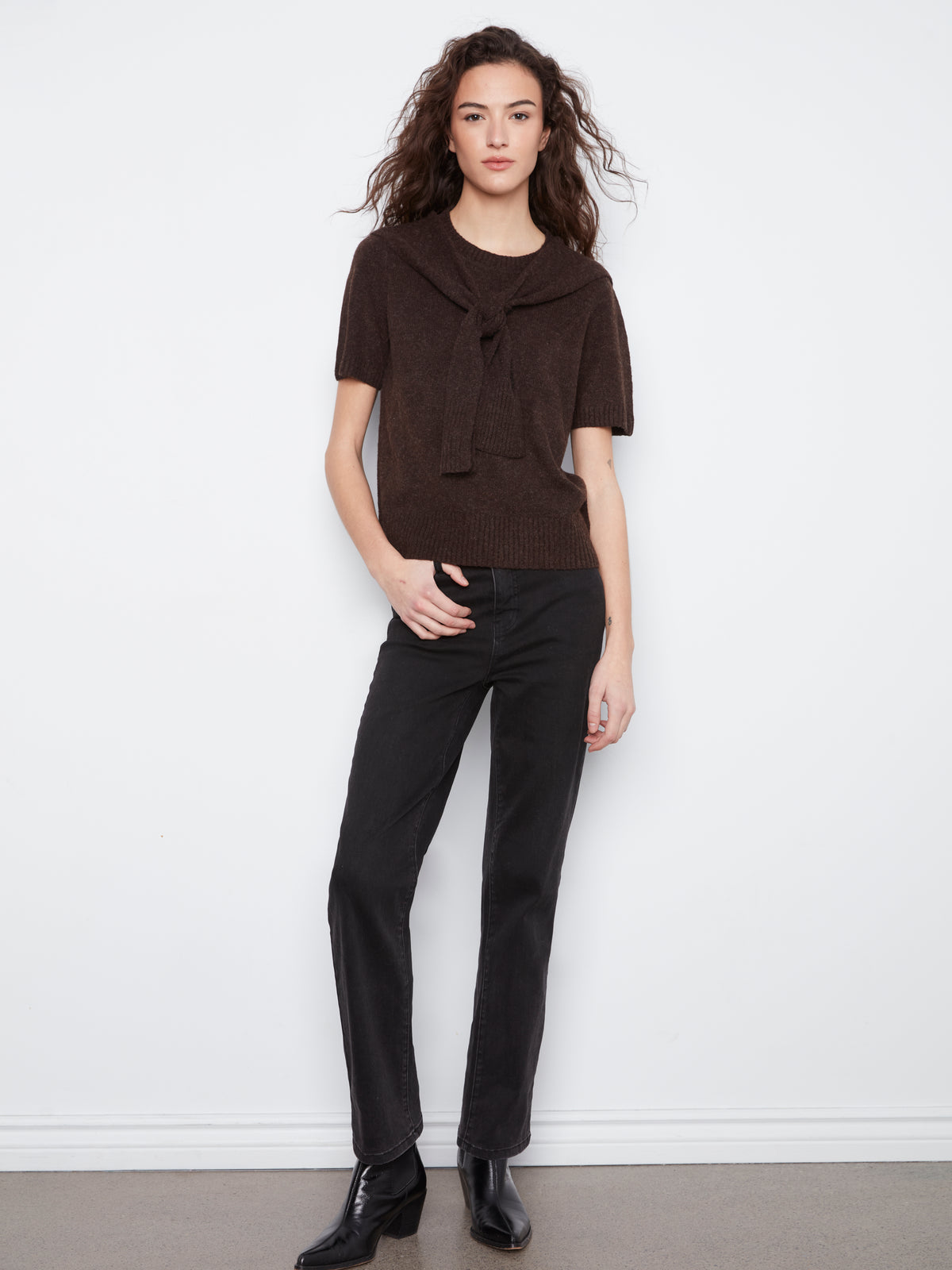 Charlie B Crew Neck Sweater With Front Tie - Style C2069-690C