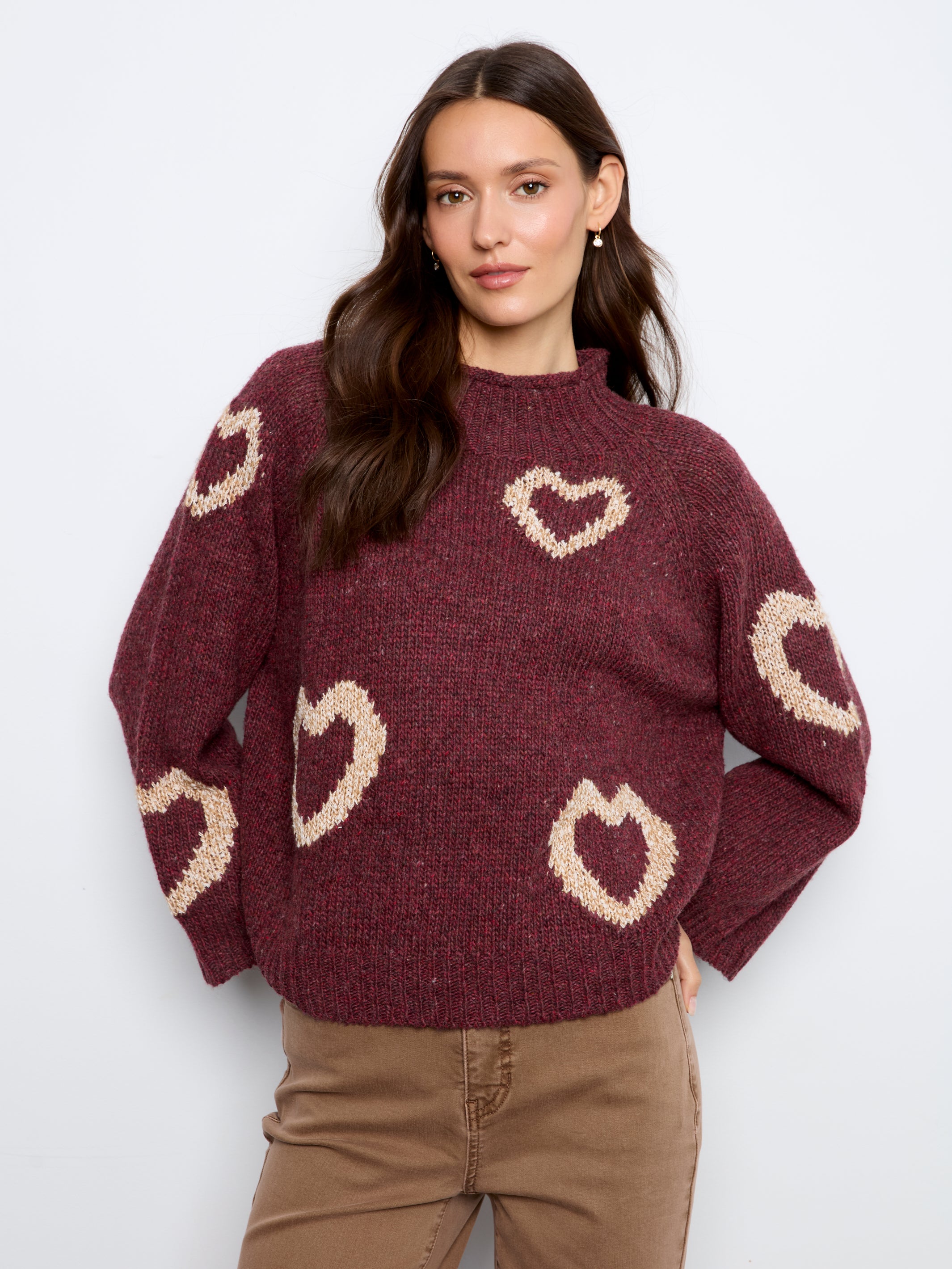Heart Mock Neck Knit Sweater