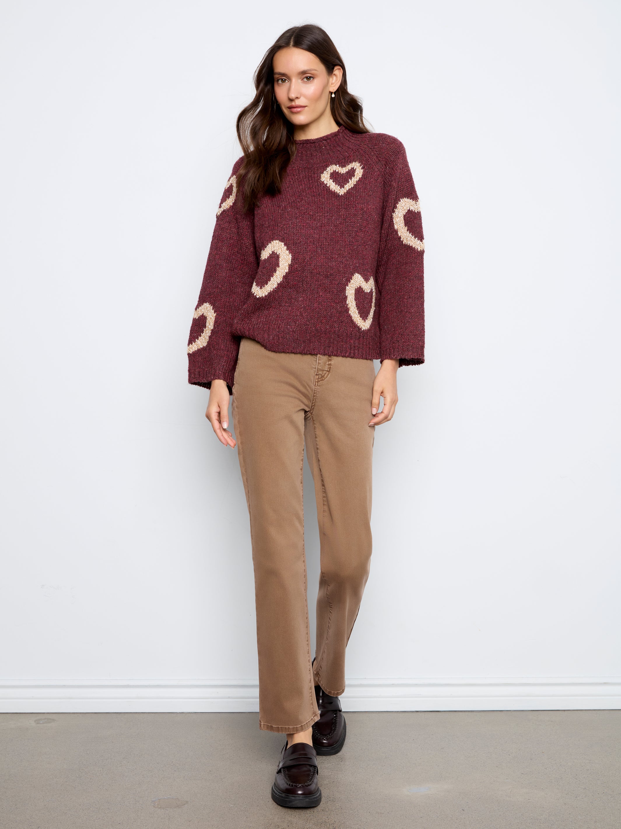 Heart Mock Neck Knit Sweater