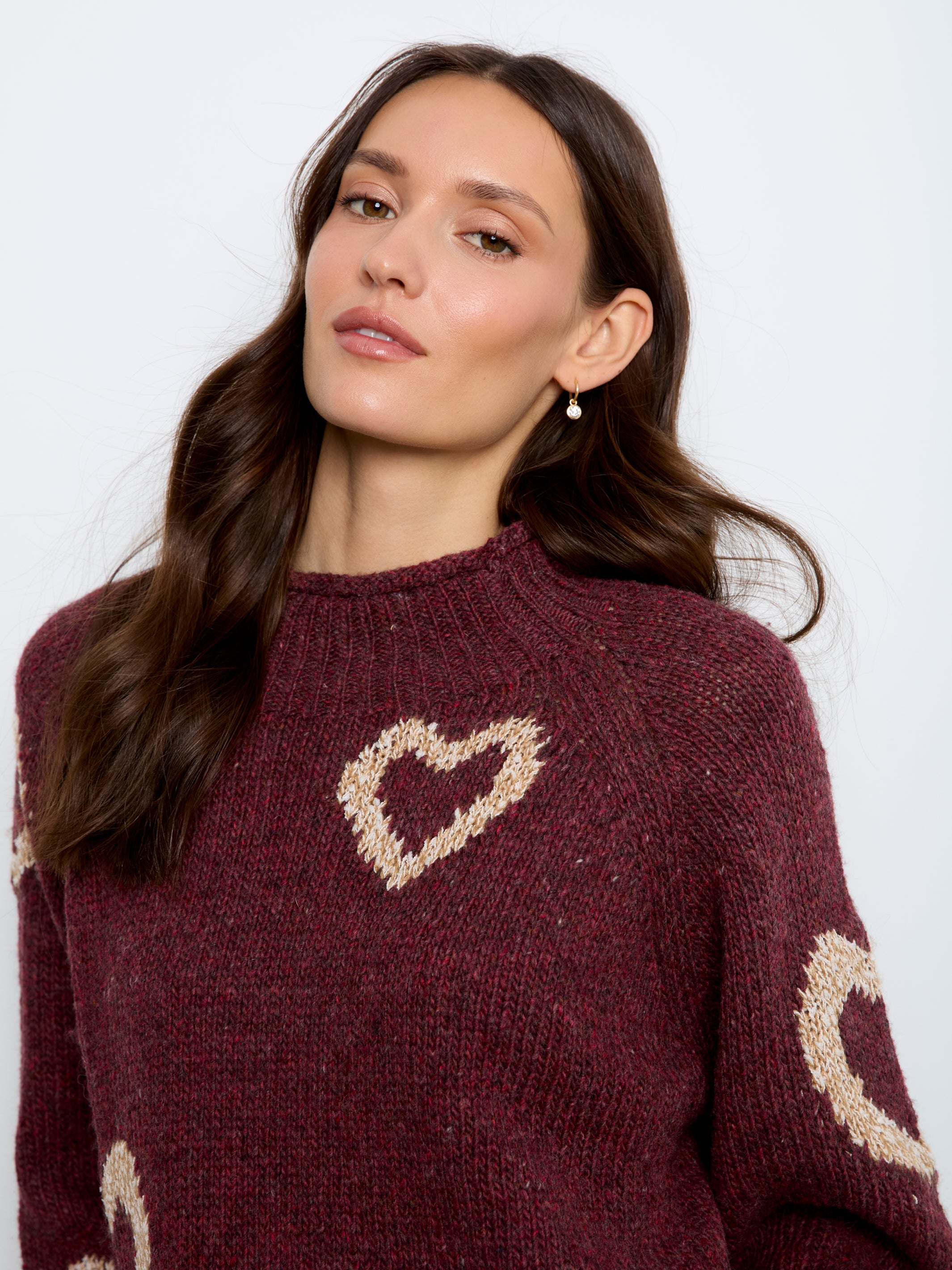 Heart Mock Neck Knit Sweater