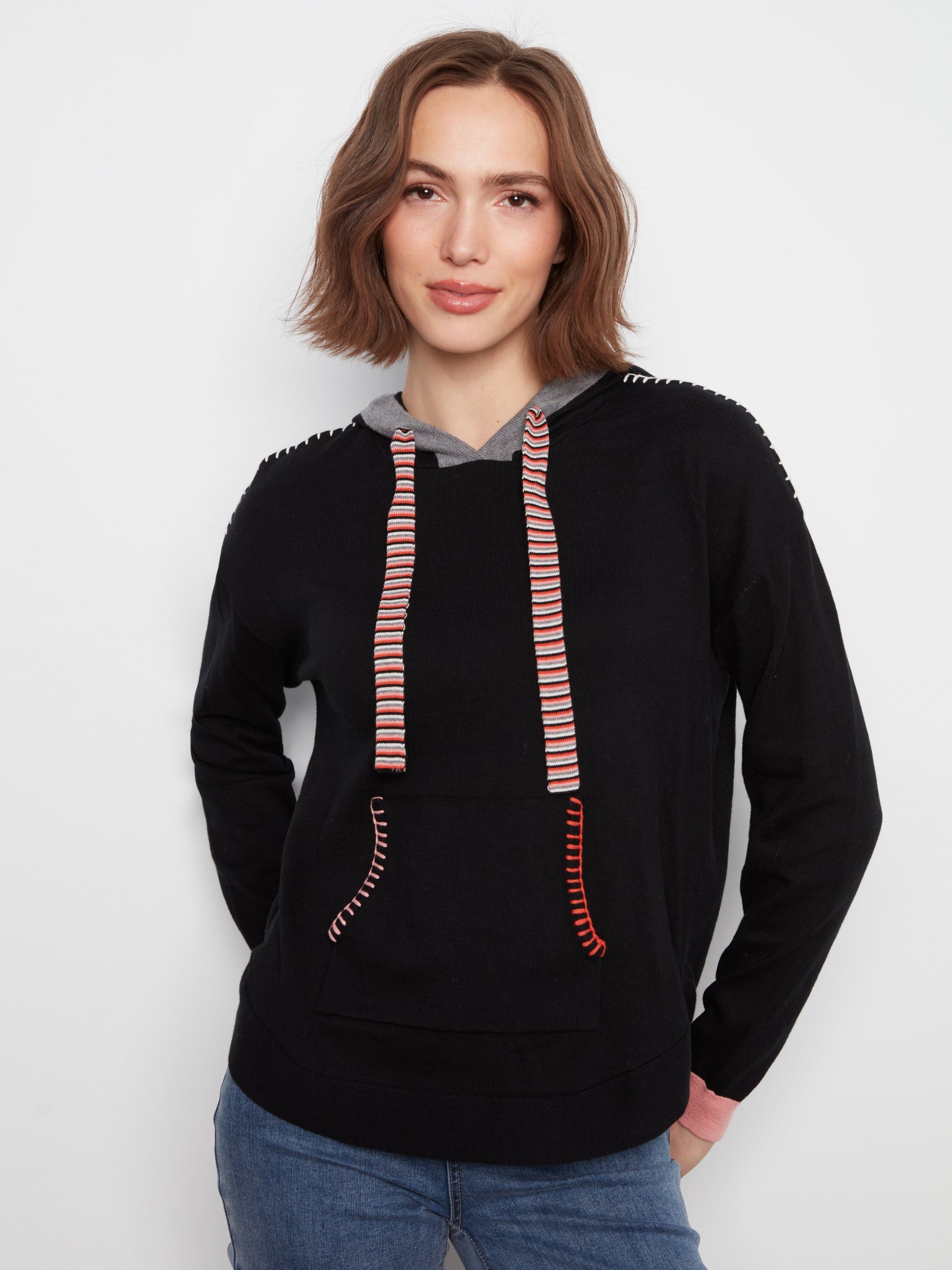 Contrast Detail Hooded Sweater