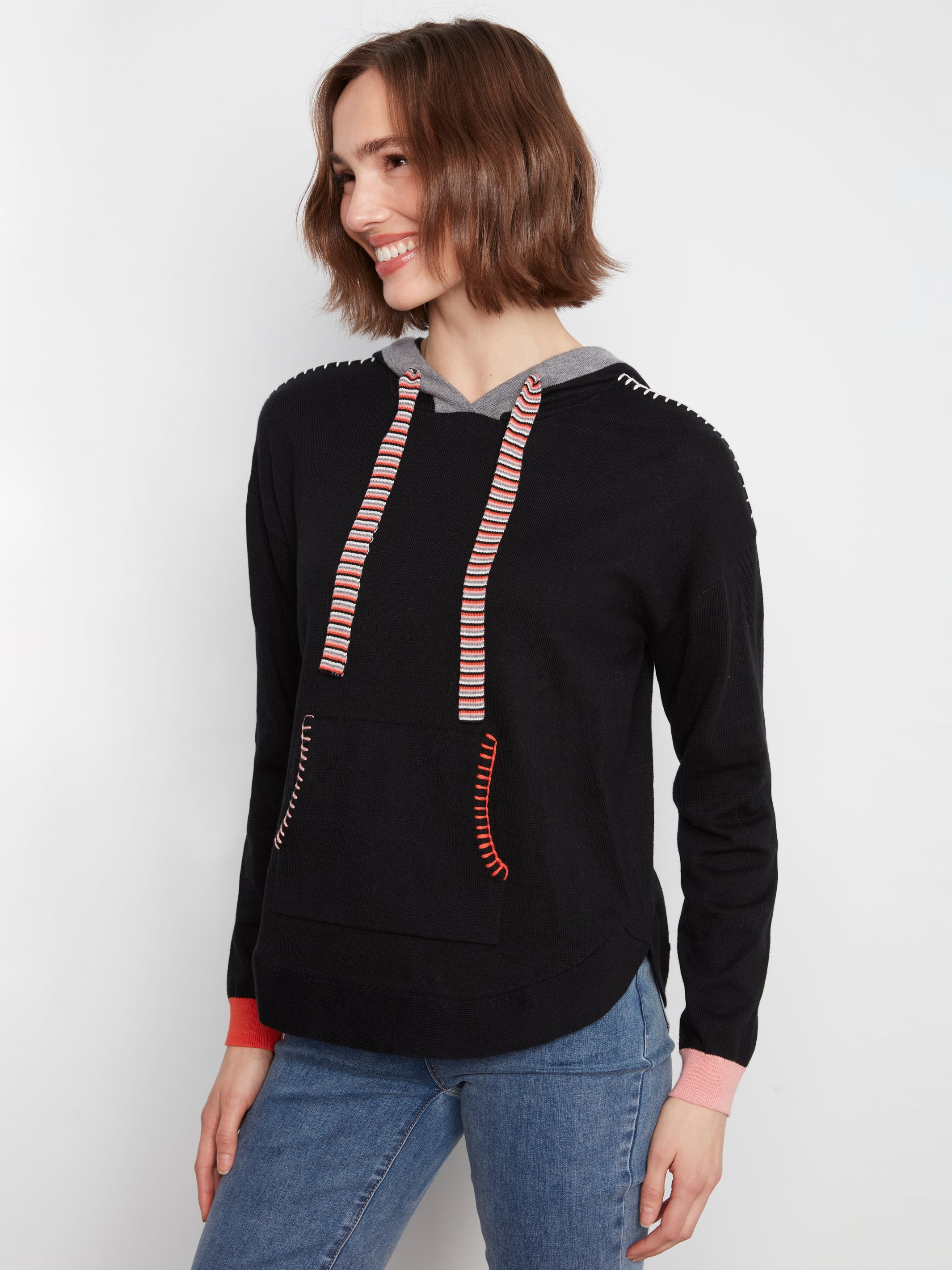 Contrast Detail Hooded Sweater
