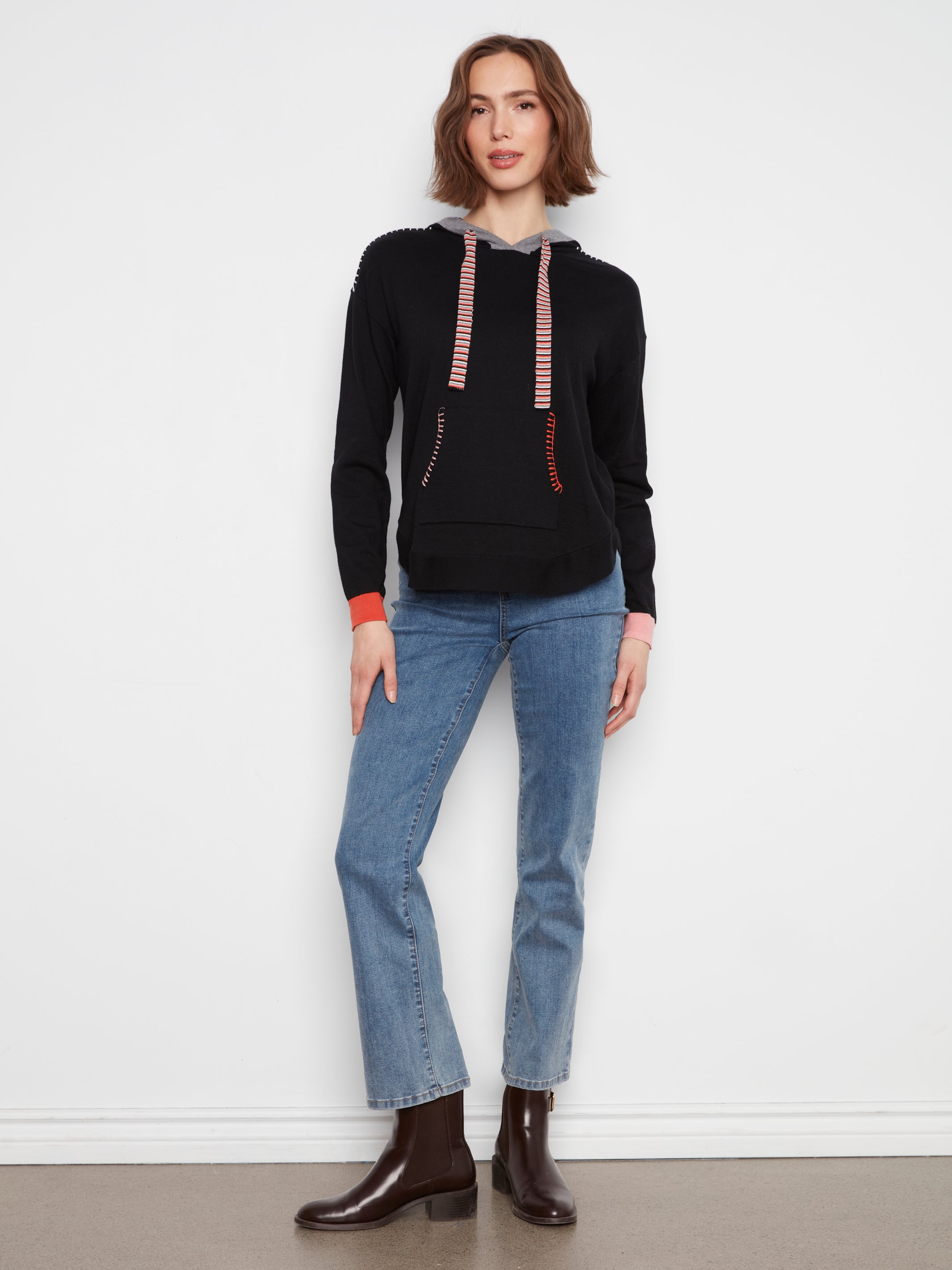 Contrast Detail Hooded Sweater