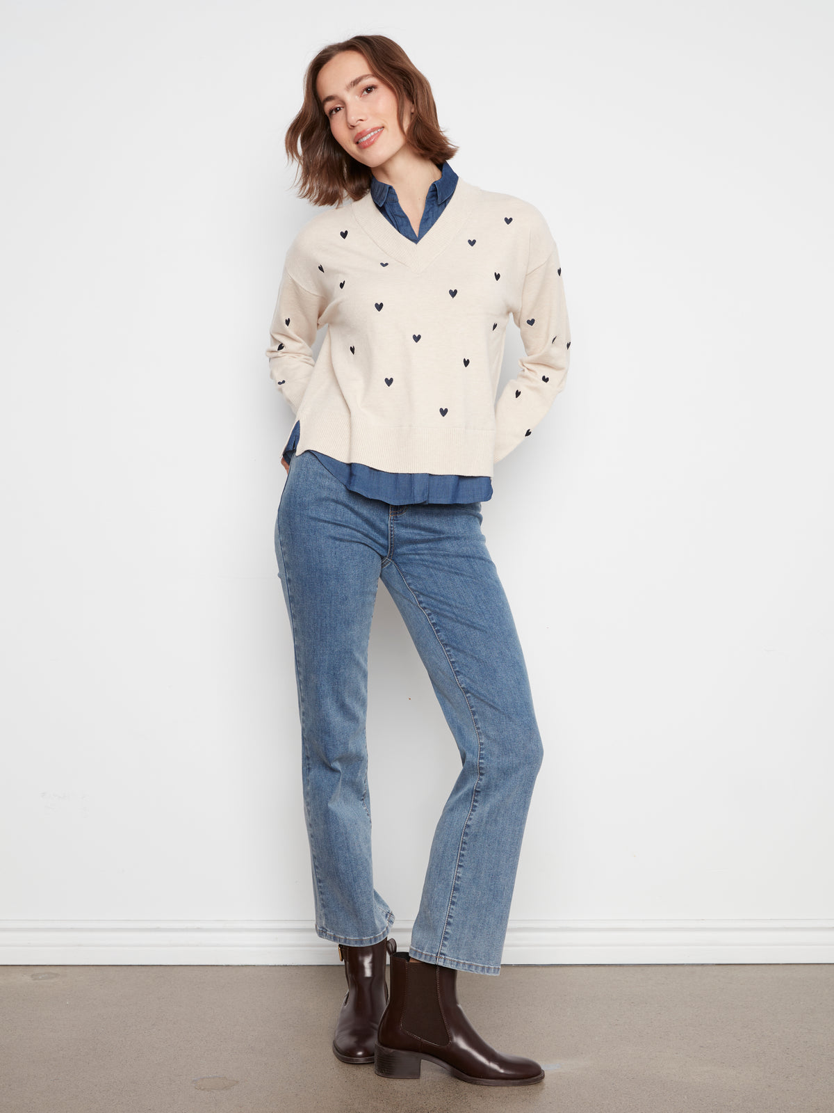 Charlie B Long Sleeve Drop Shoulder Sweater - Style C2084-464A