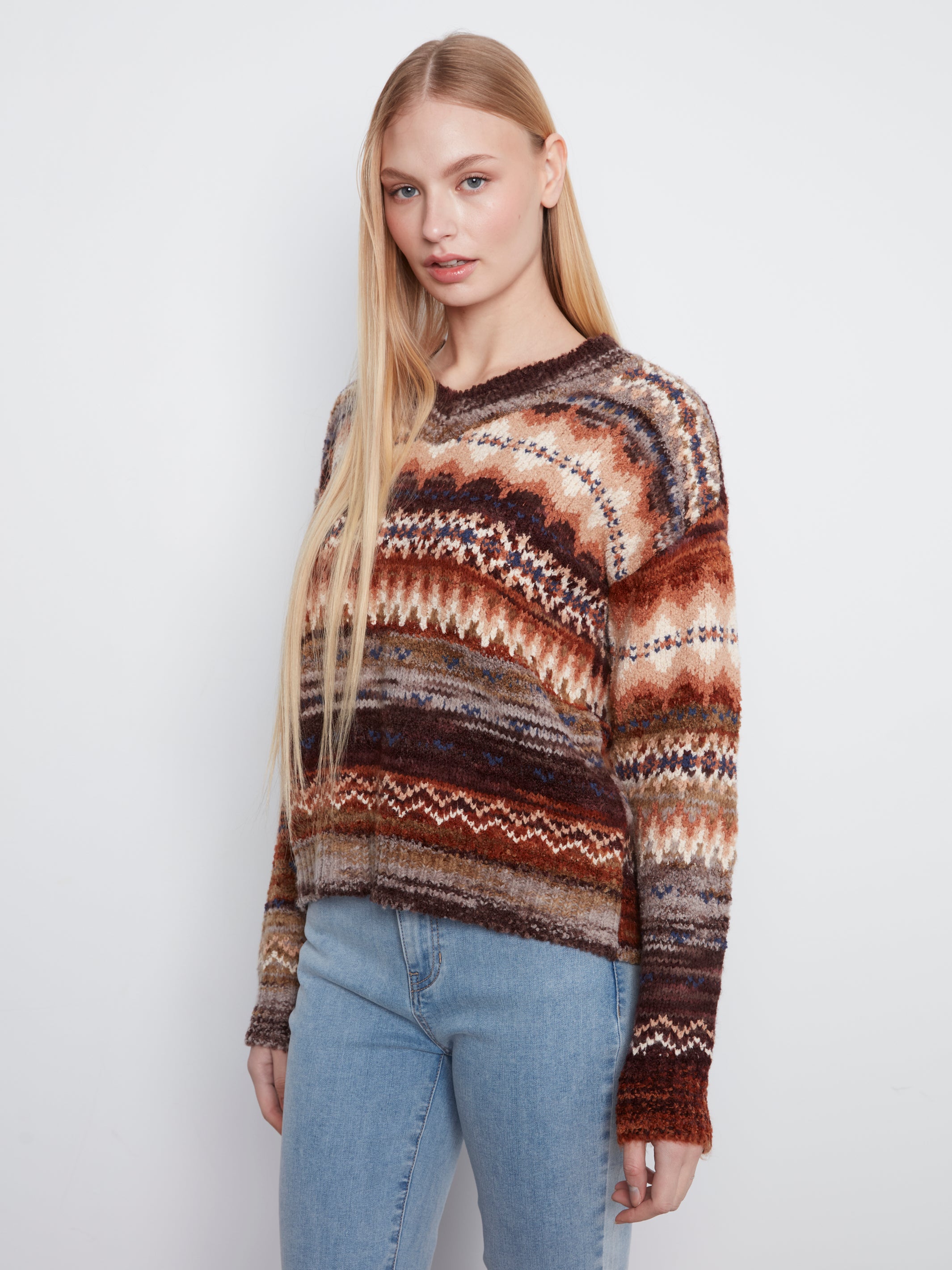 Charlie B V-Neck Space Dye Sweater - Style C2108-646C