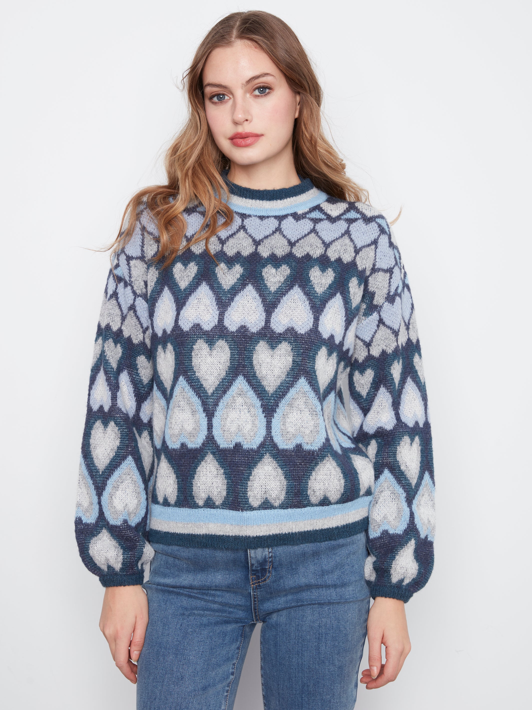 Heart Jacquard Mock Neck Sweater