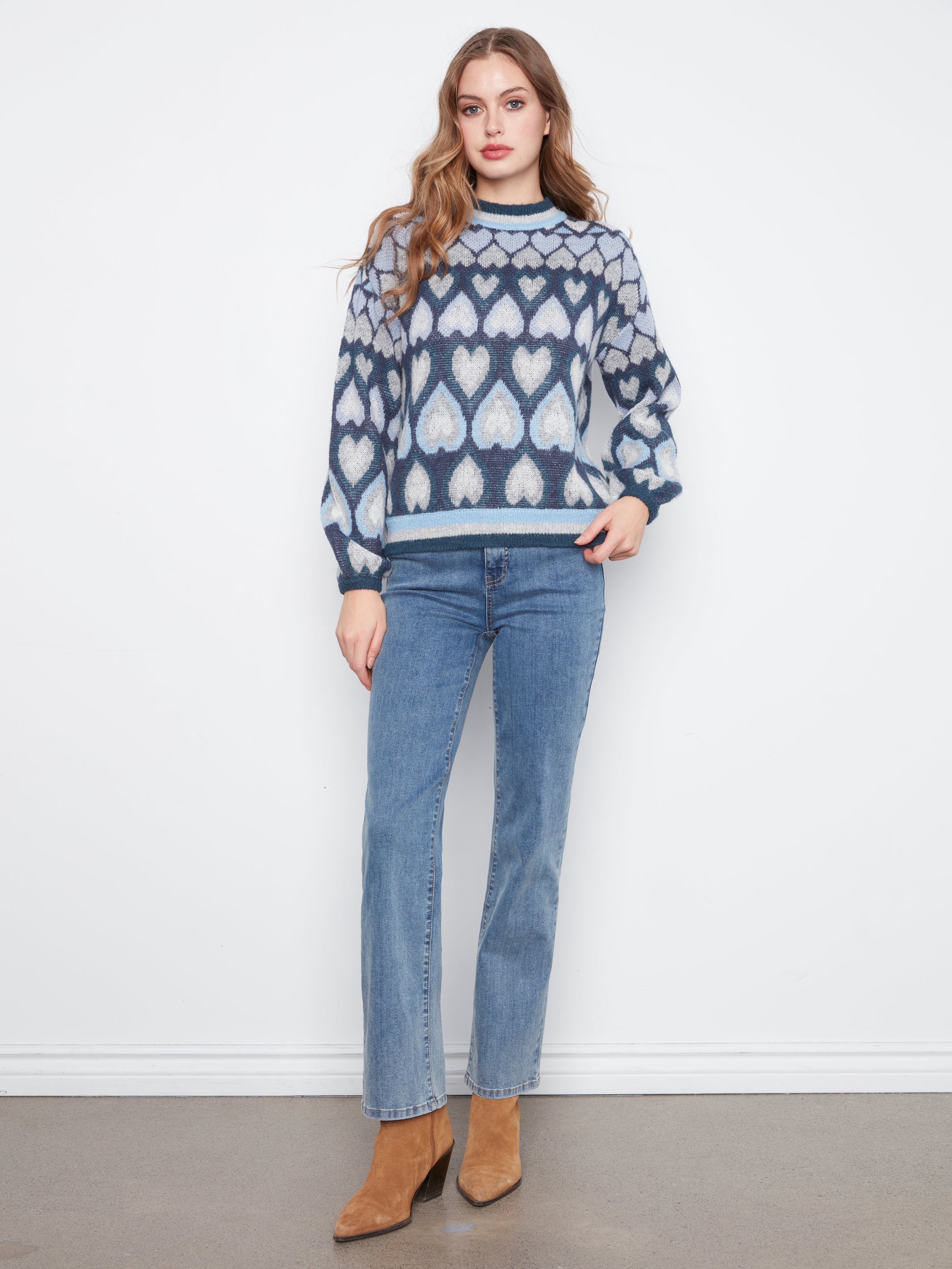 Heart Jacquard Mock Neck Sweater