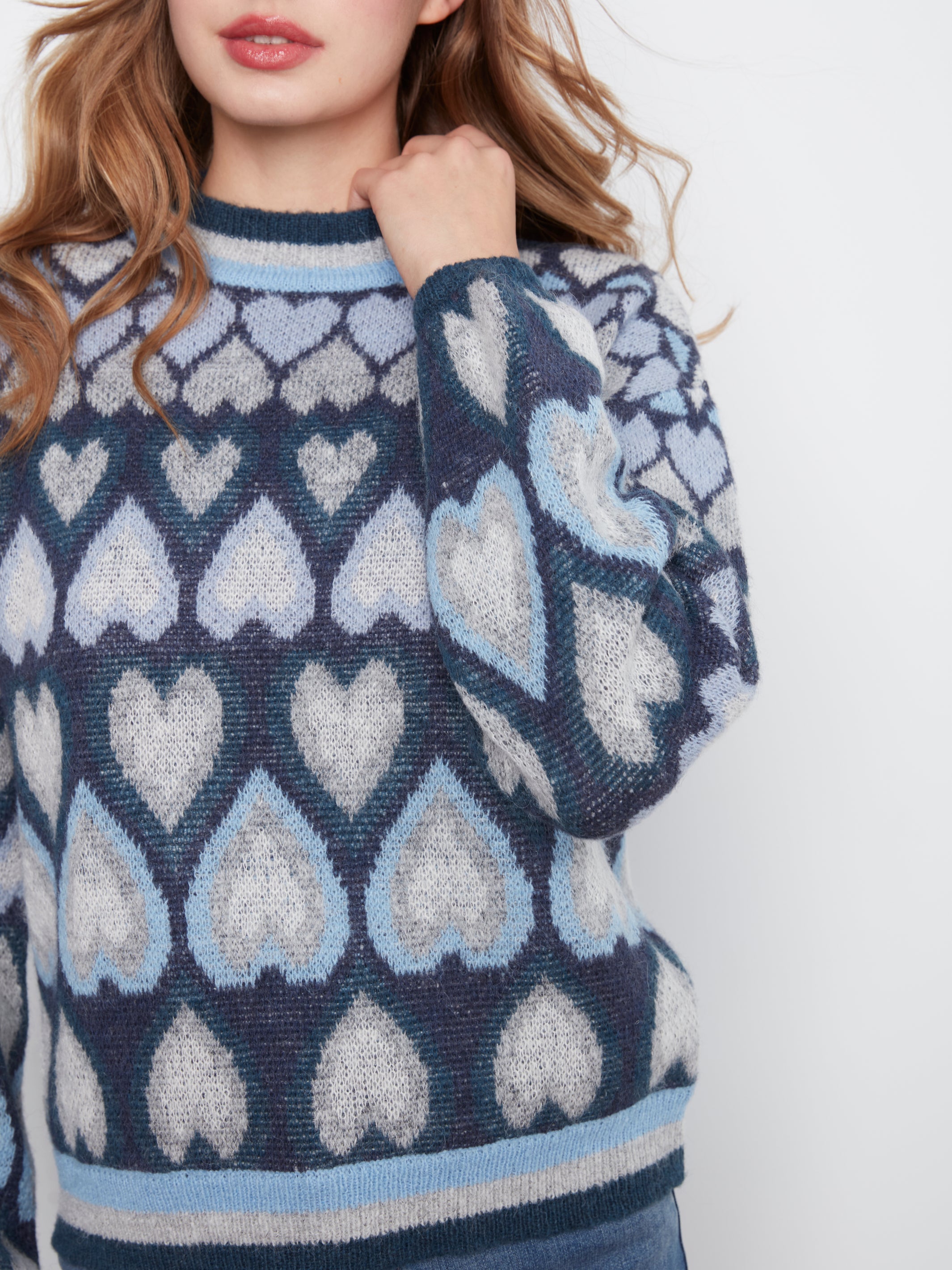 Heart Jacquard Mock Neck Sweater