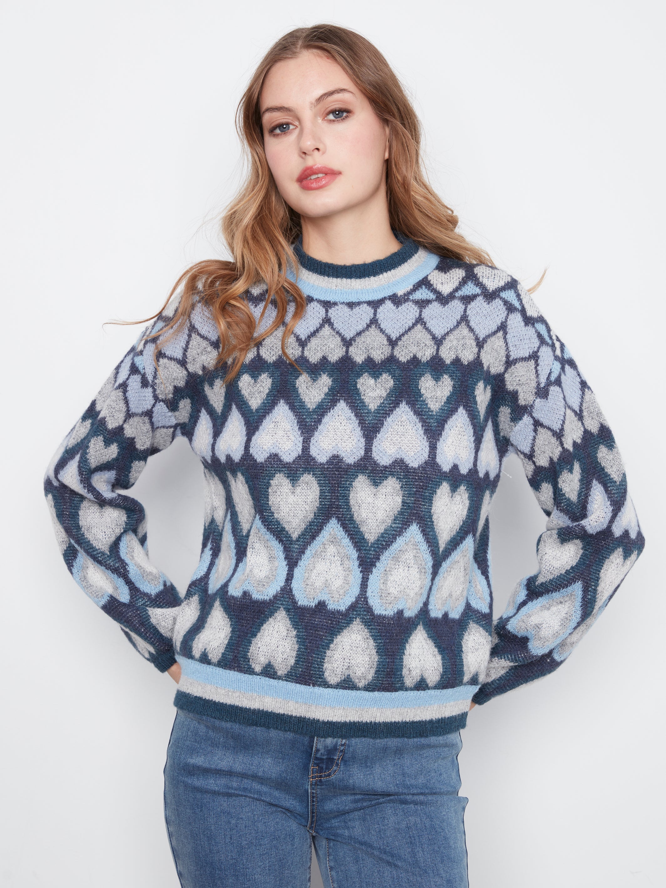 Heart Jacquard Mock Neck Sweater
