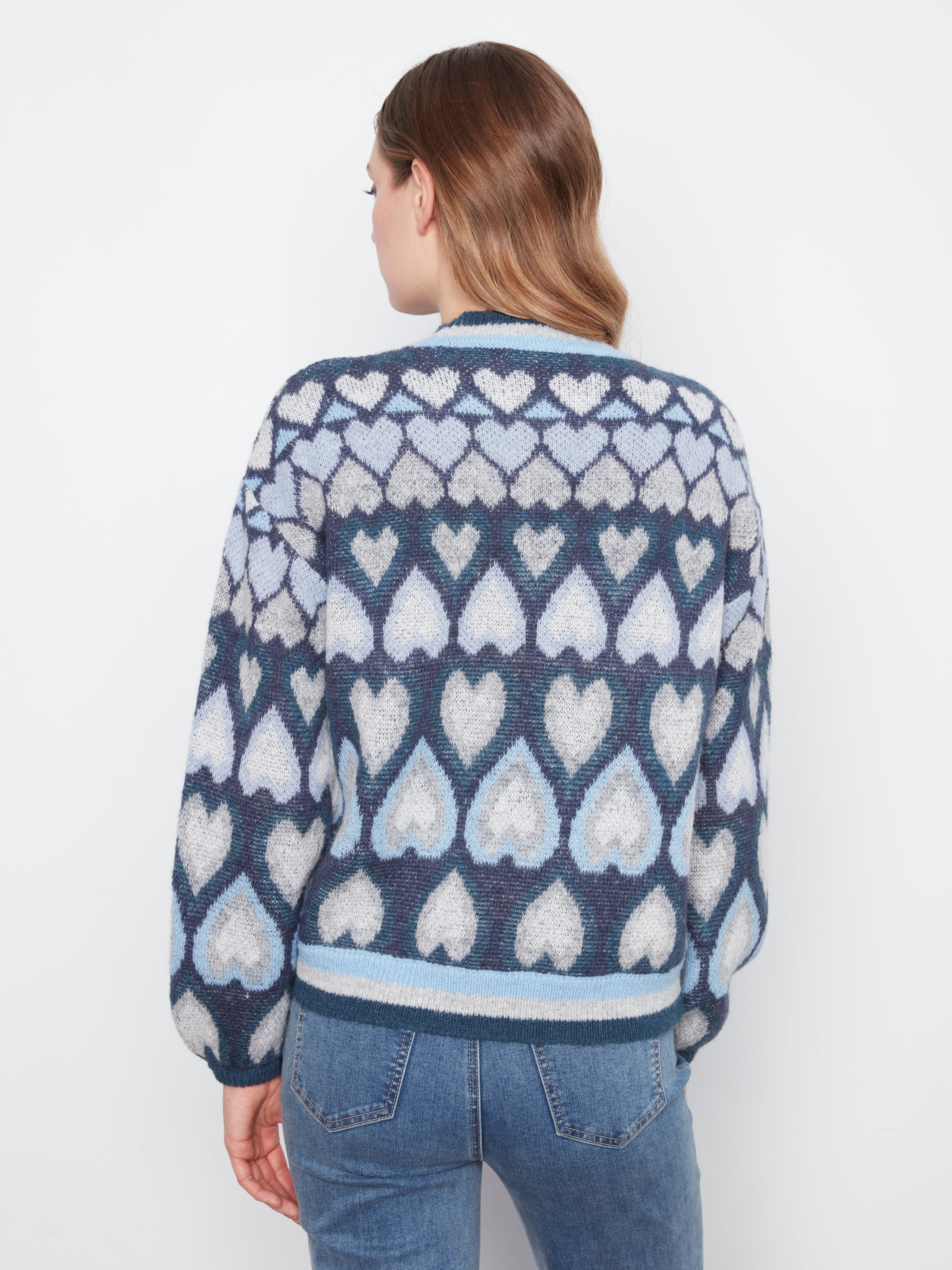 Heart Jacquard Mock Neck Sweater