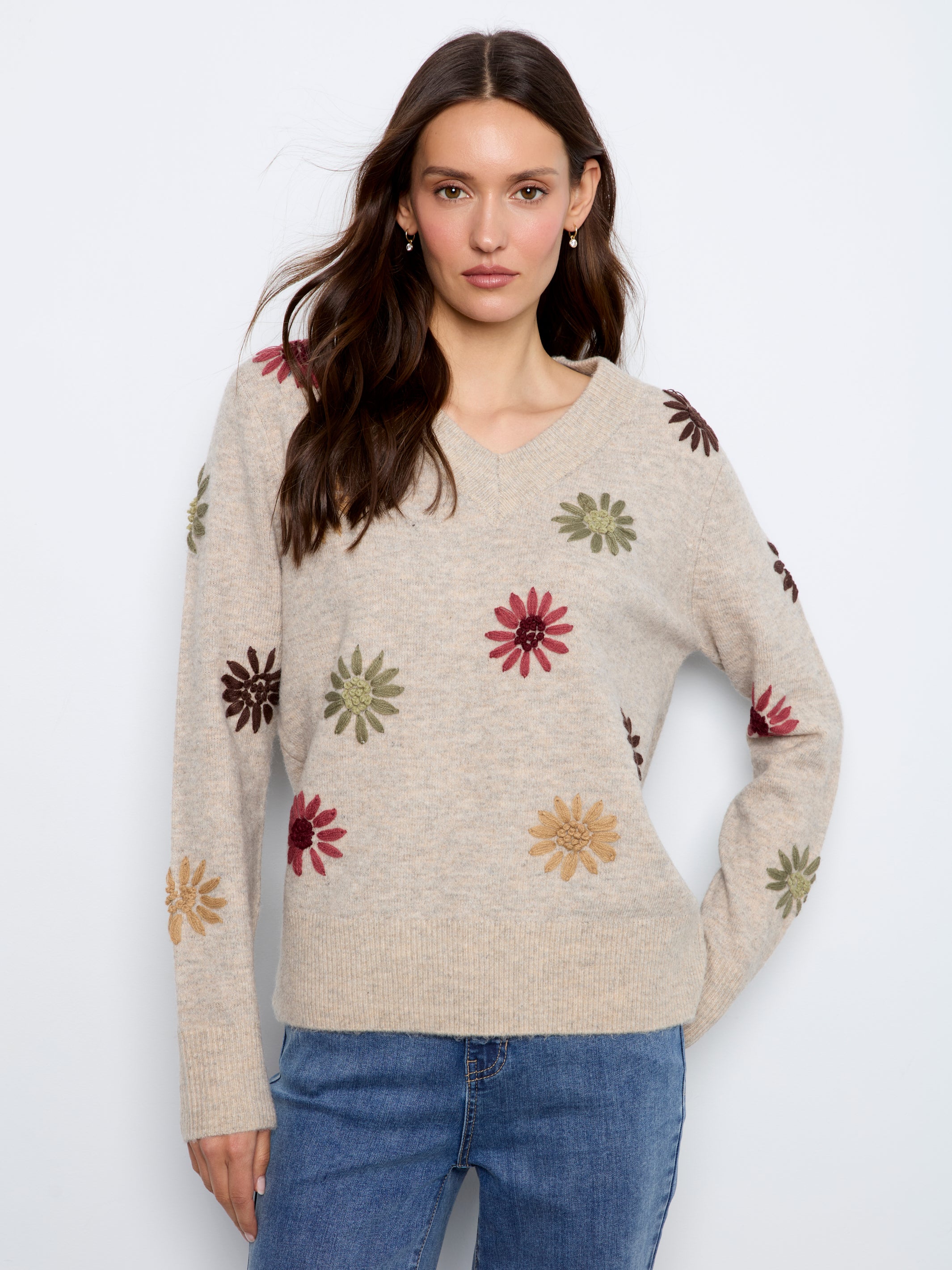 Embroidered V-Neck Sweater