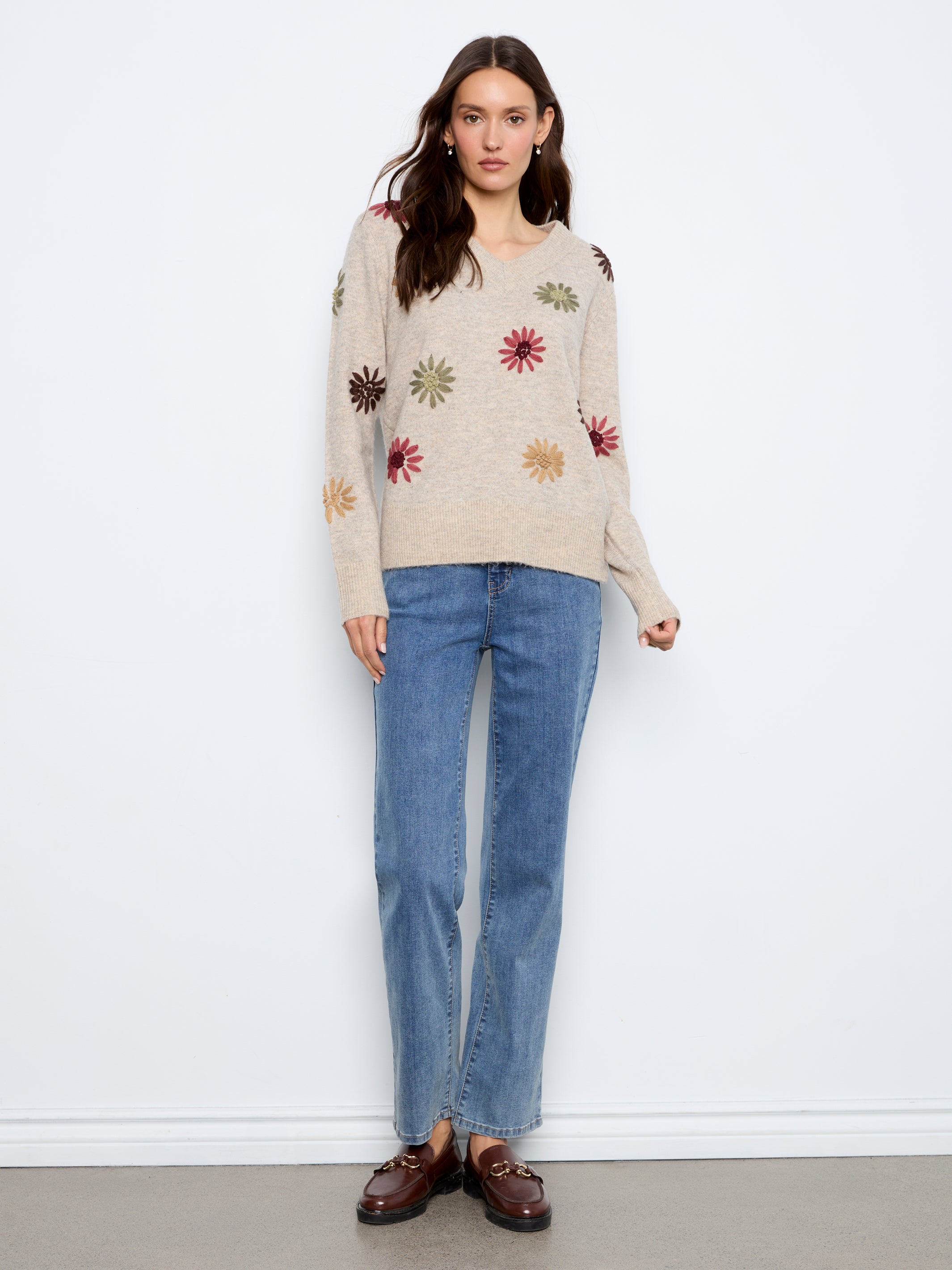 Embroidered V-Neck Sweater
