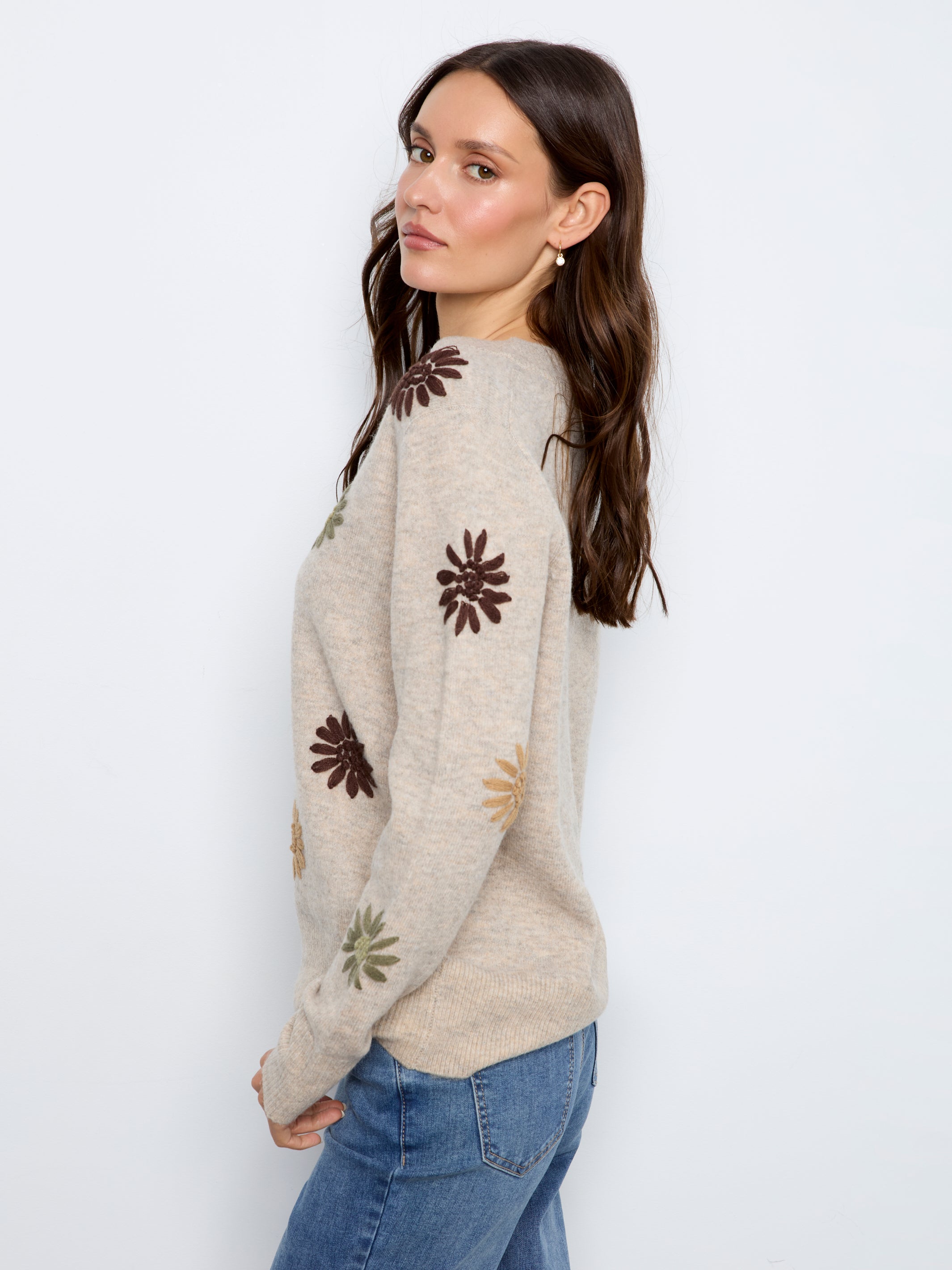 Embroidered V-Neck Sweater