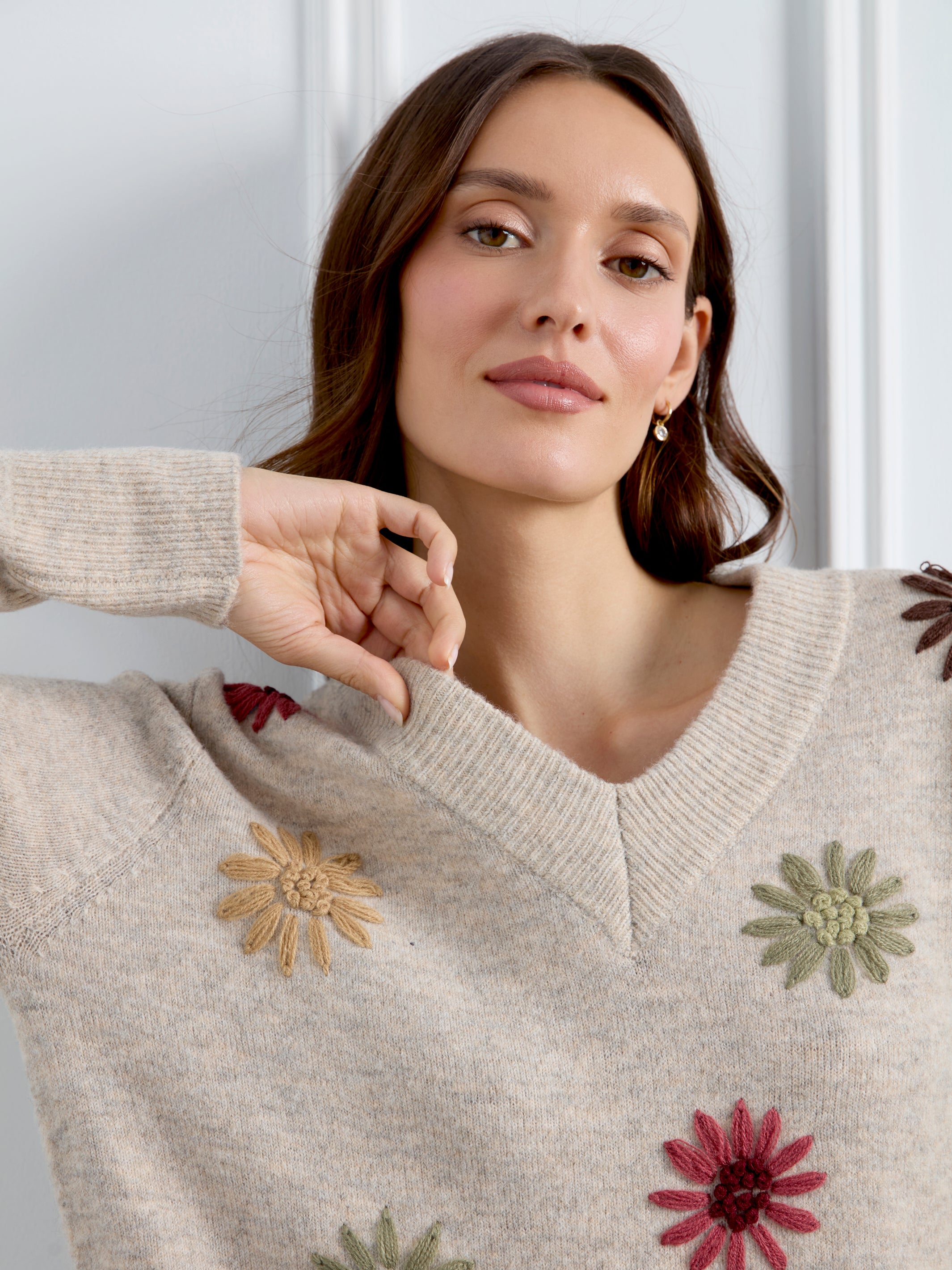 Embroidered V-Neck Sweater