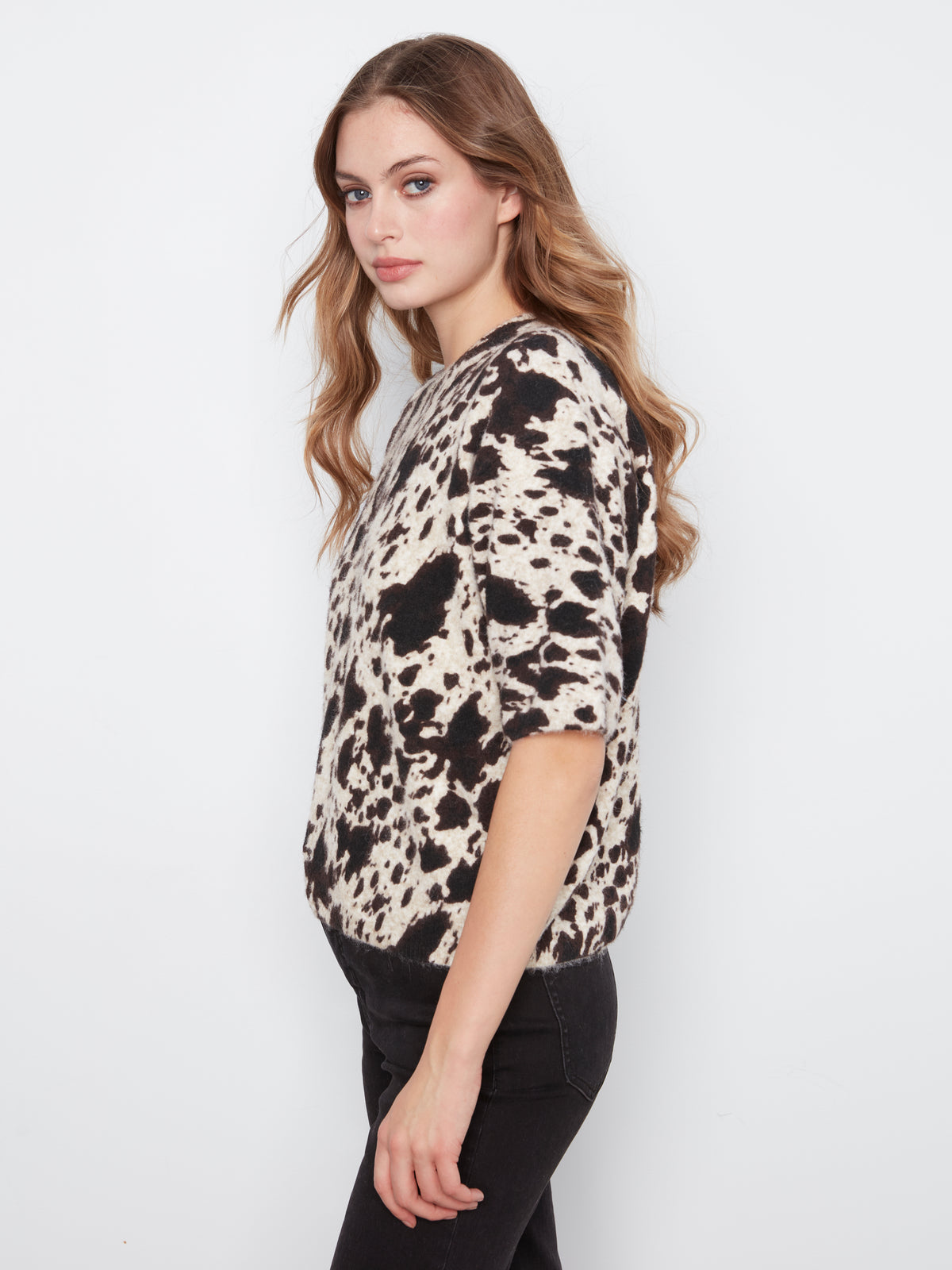 Charlie B Print Elbow Sleeve Baloon Shape Sweater - Style C2858RP-717C