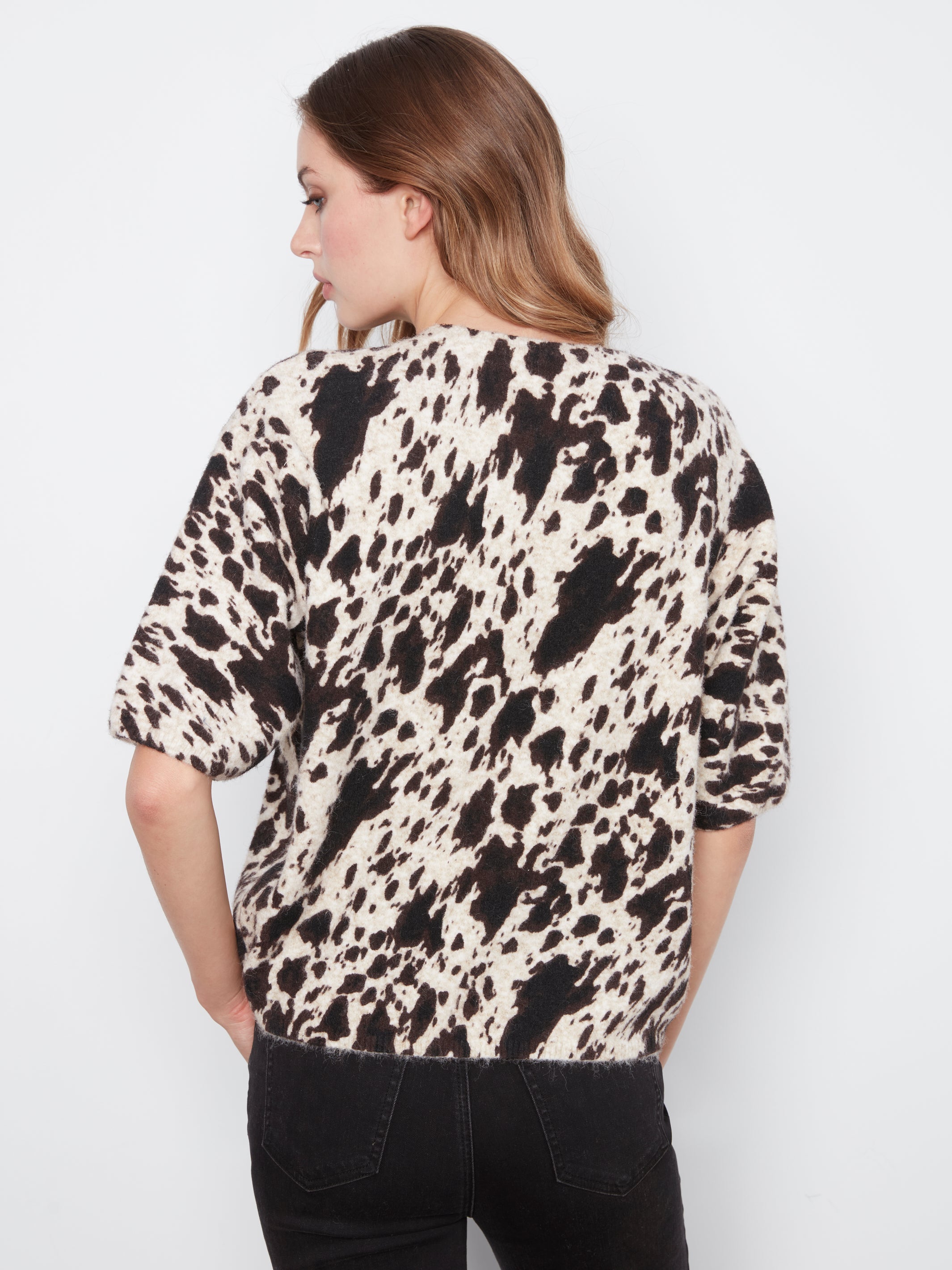 Charlie B Print Elbow Sleeve Baloon Shape Sweater - Style C2858RP-717C