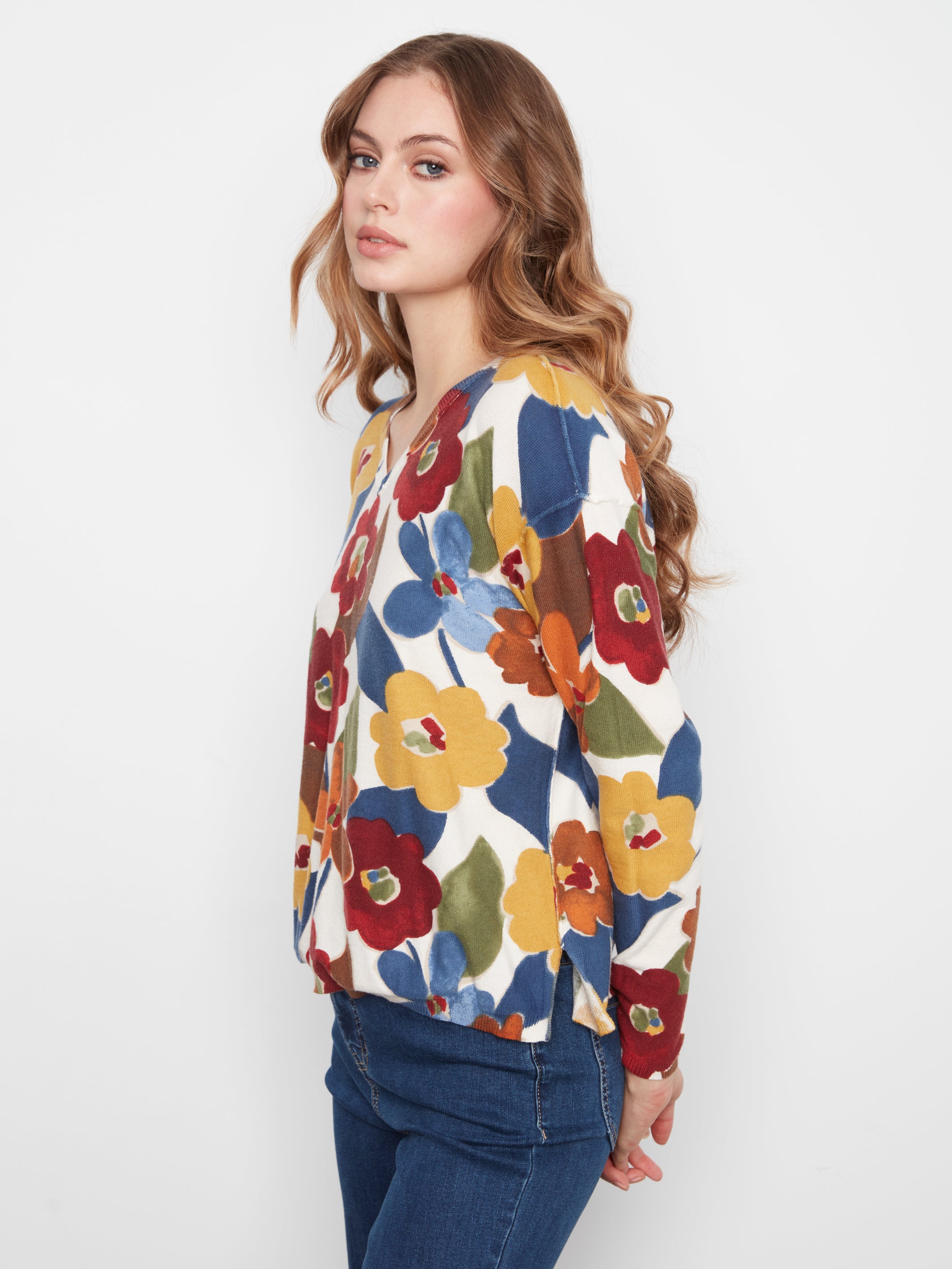 Charlie B Long Sleeve Drop Shoulder Boat Neck Sweater - Style C2907P-626B