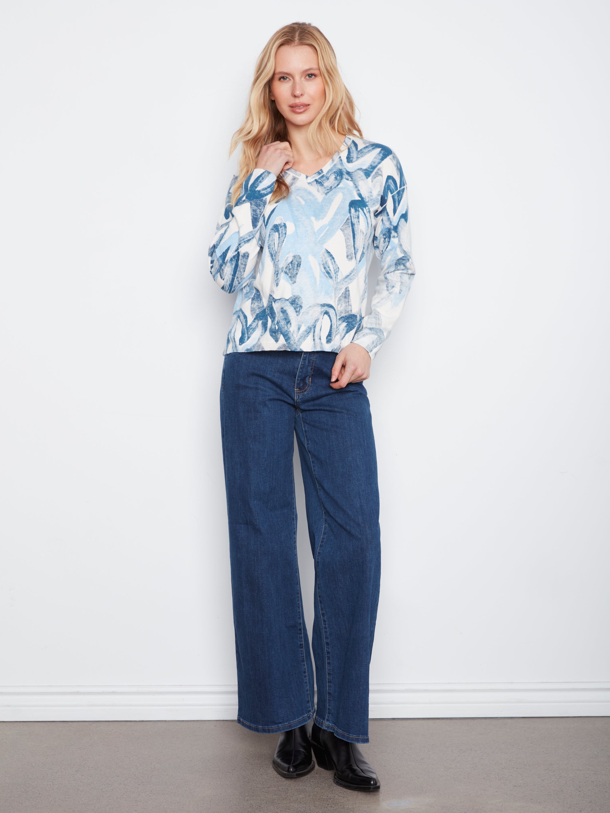 Charlie B Long Sleeve Drop Shoulder Boat Neck Sweater - Style C2907P-626B