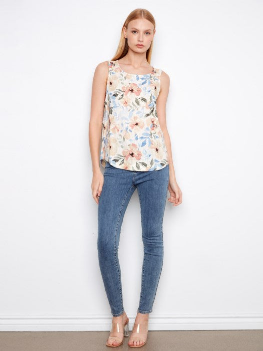 Printed Linen Sleeveless Blouse