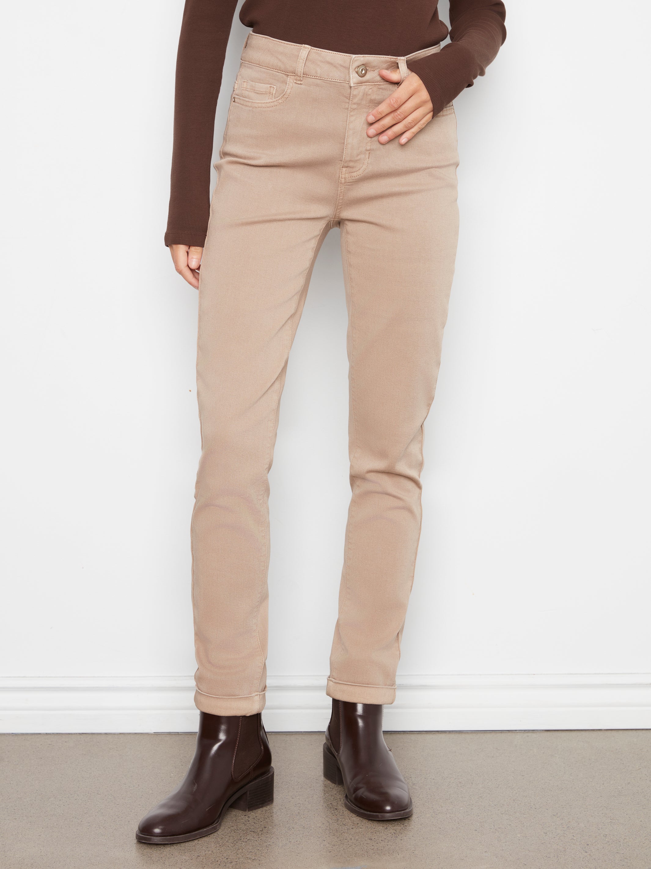 Cuffed Hem Twill Jeans