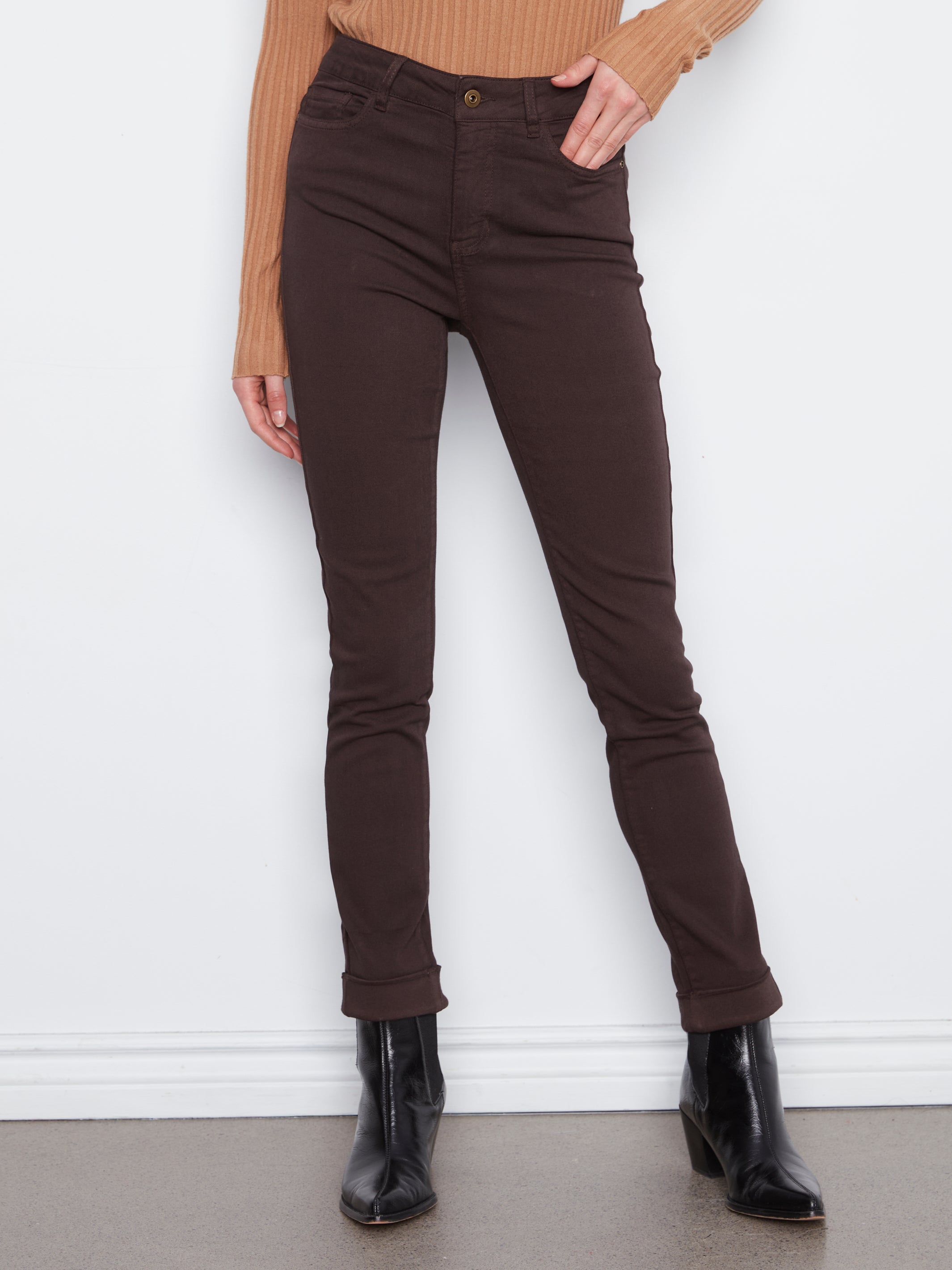 Cuffed Hem Twill Jeans