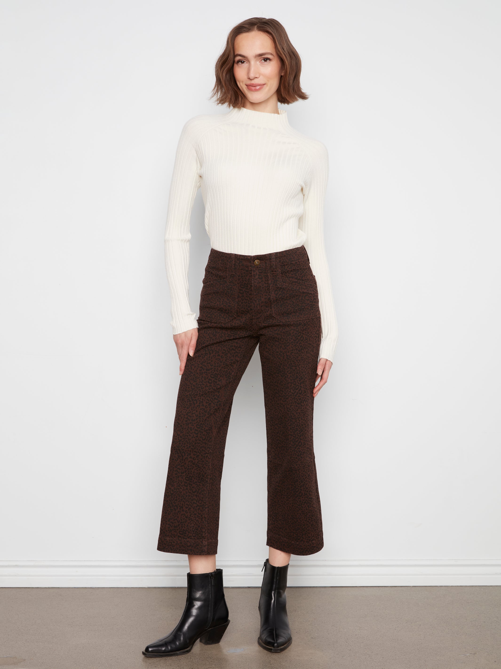 Prntd Crop Wide-Leg Twill Pant
