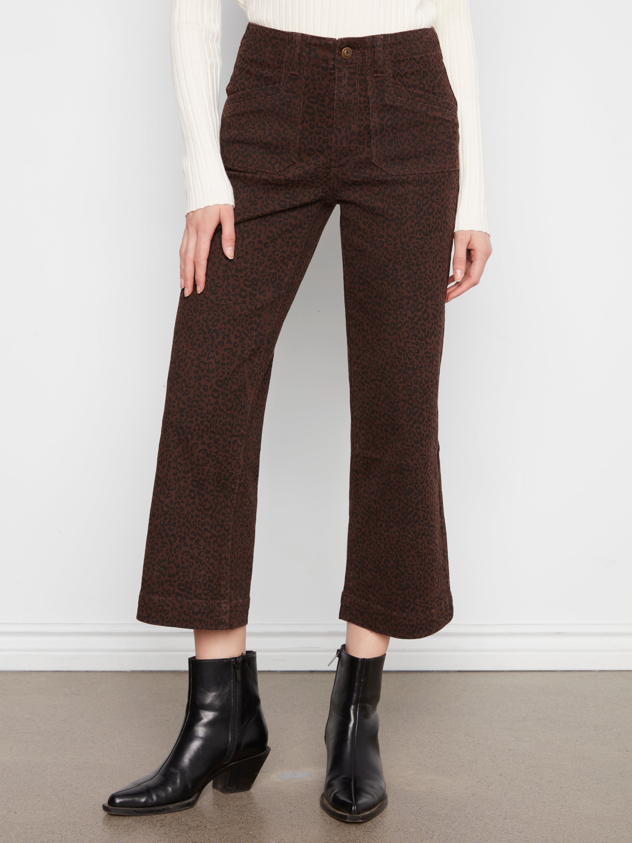 Prntd Crop Wide-Leg Twill Pant