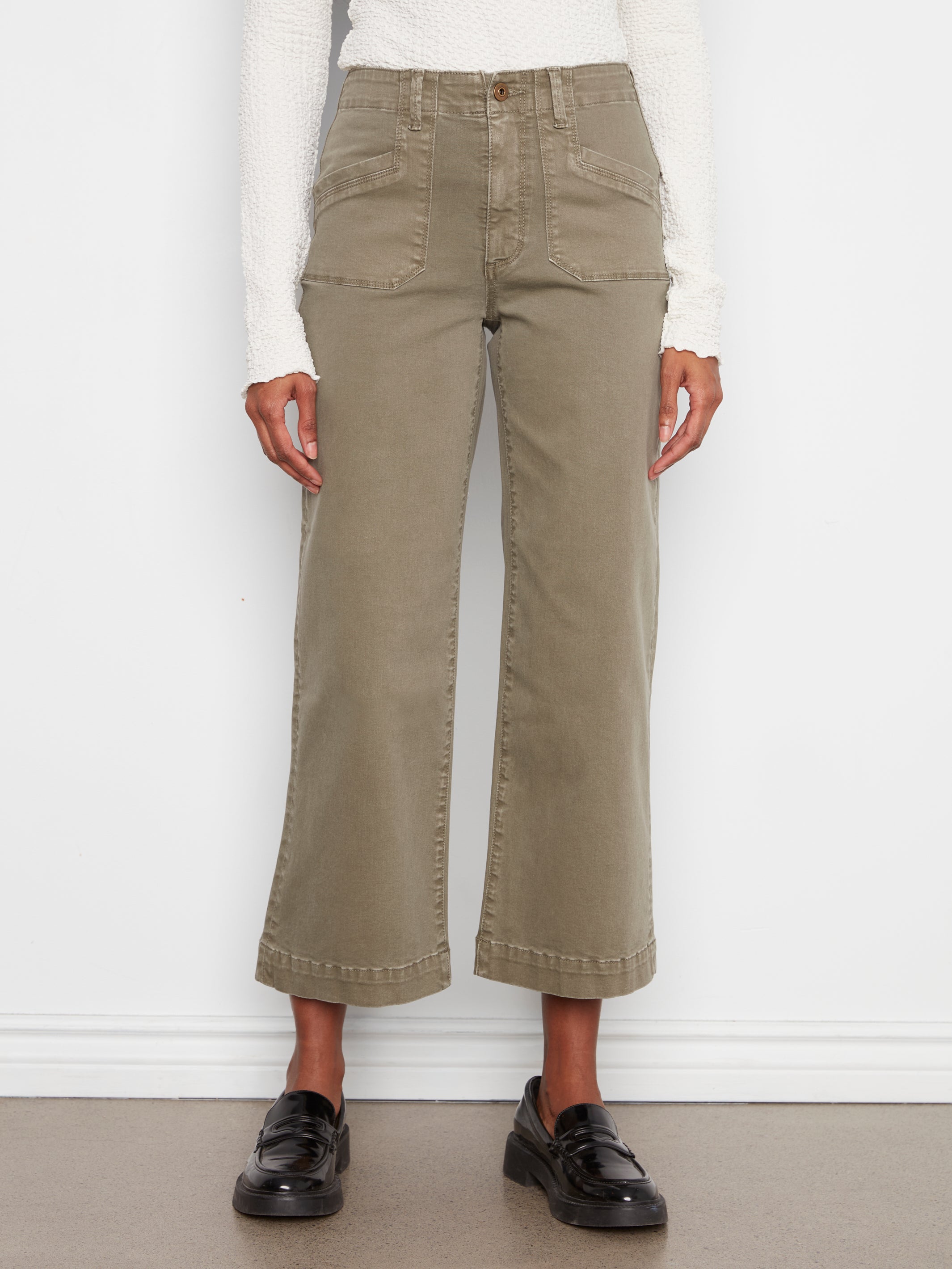 Cropped Wide Leg Stretch Twill Pants