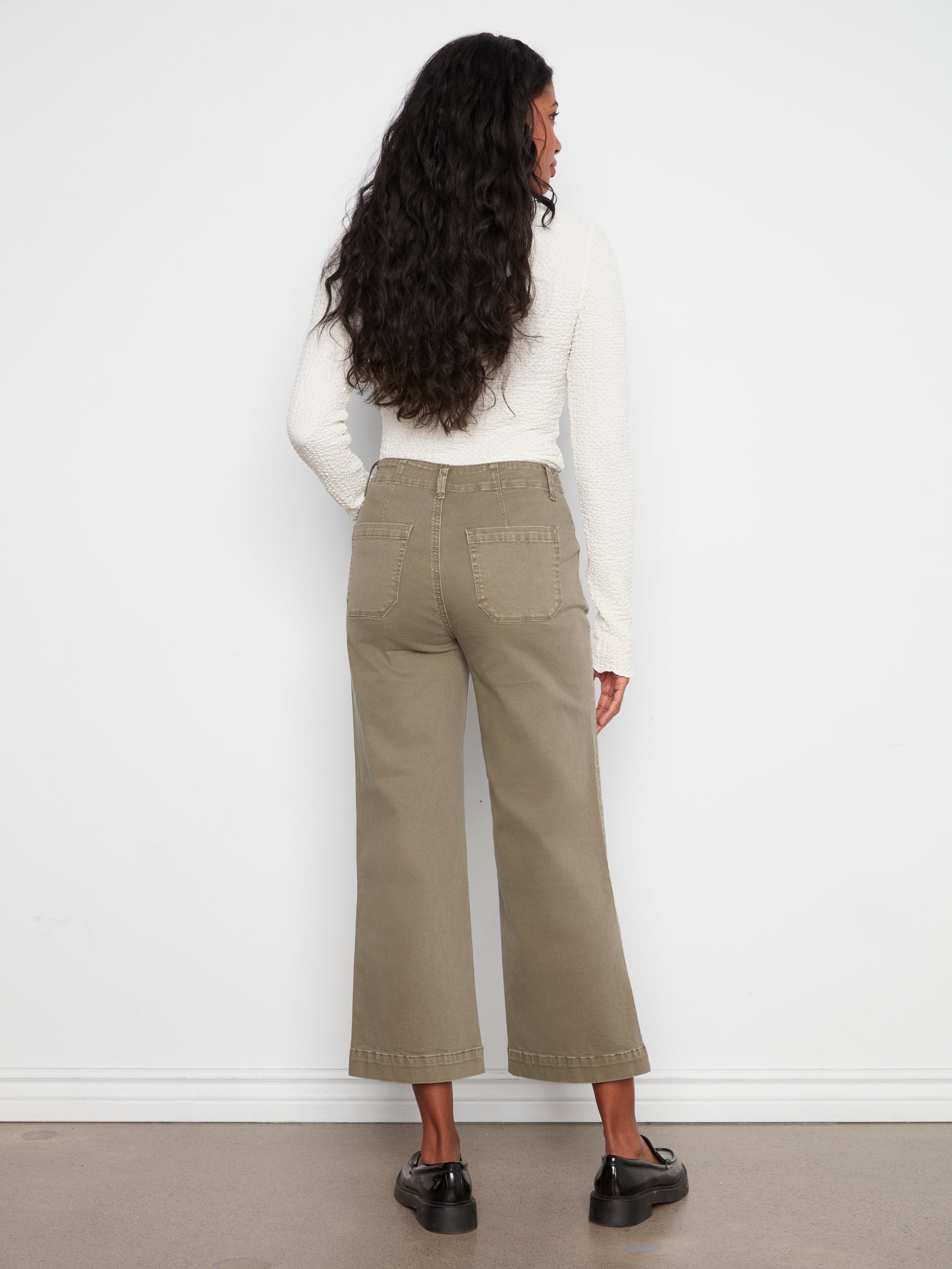 Cropped Wide Leg Stretch Twill Pants