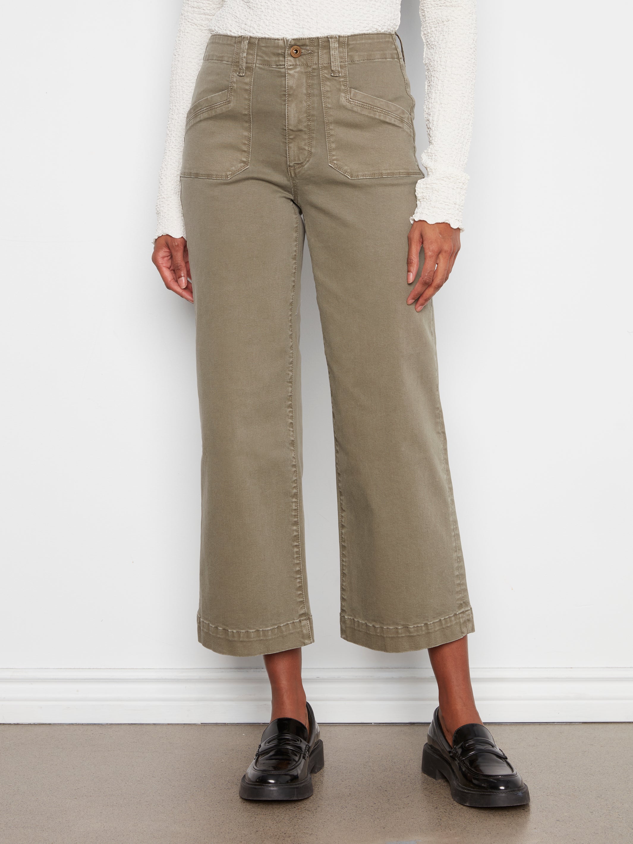 Cropped Wide Leg Stretch Twill Pants