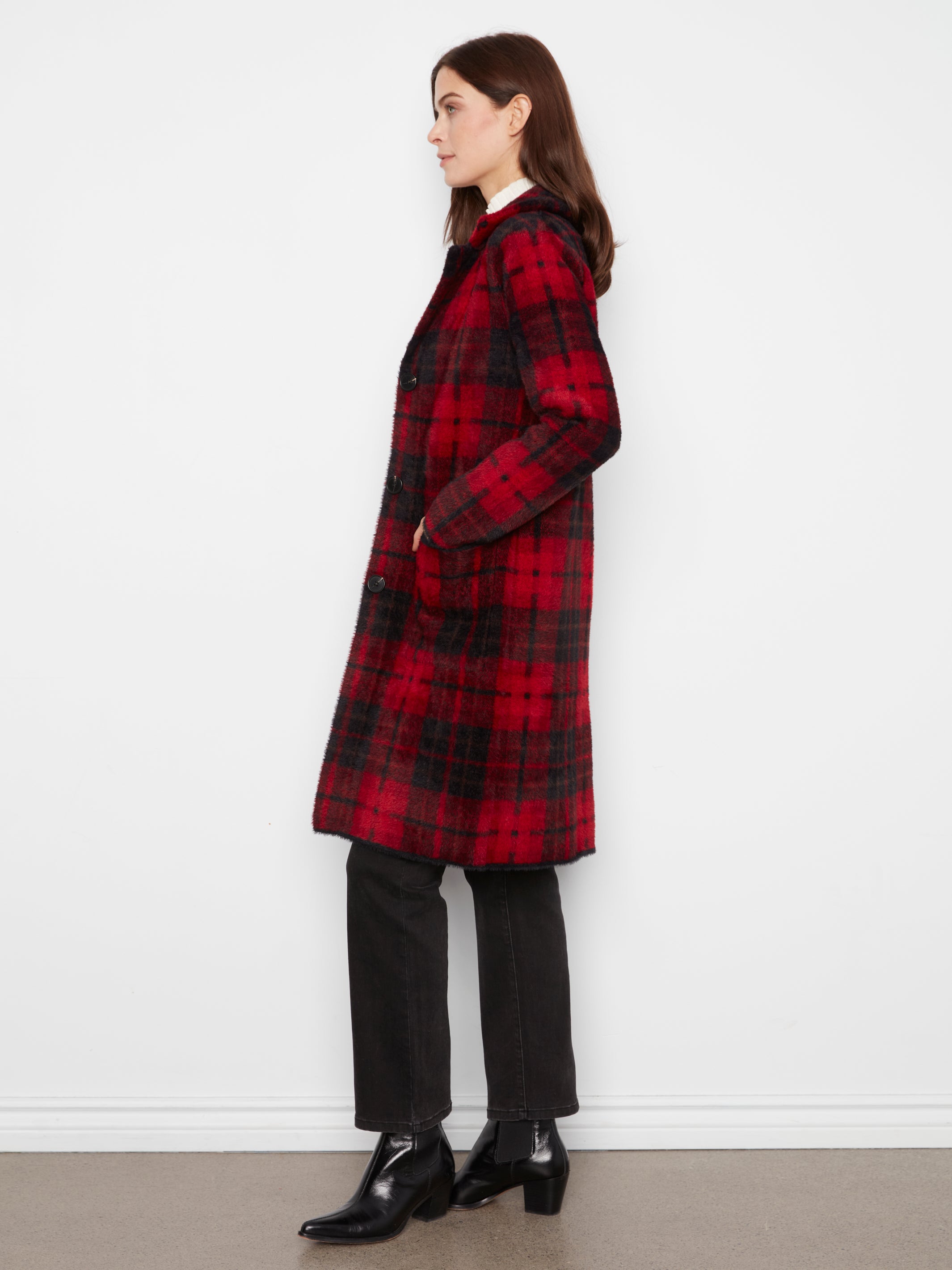 Long Plaid Knit Coatigan