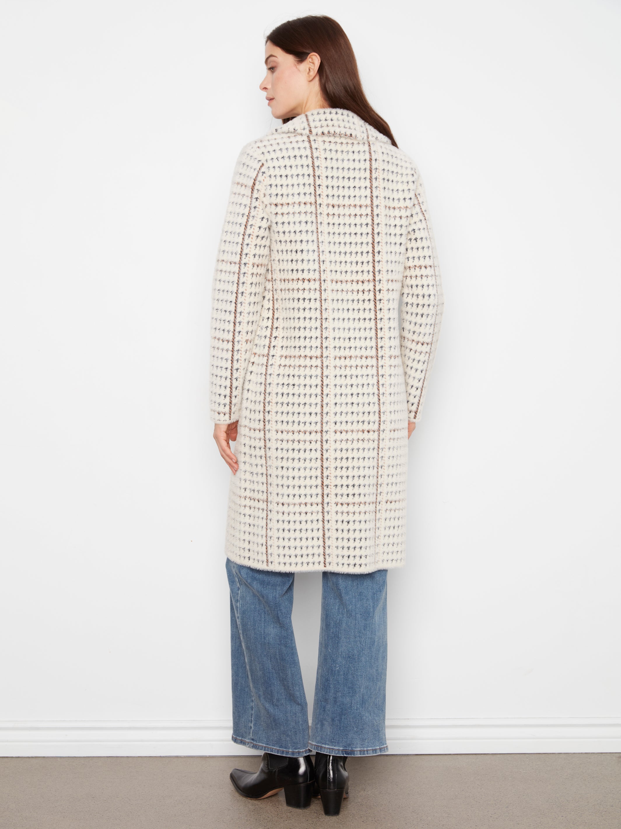 Long Plaid Knit Coatigan