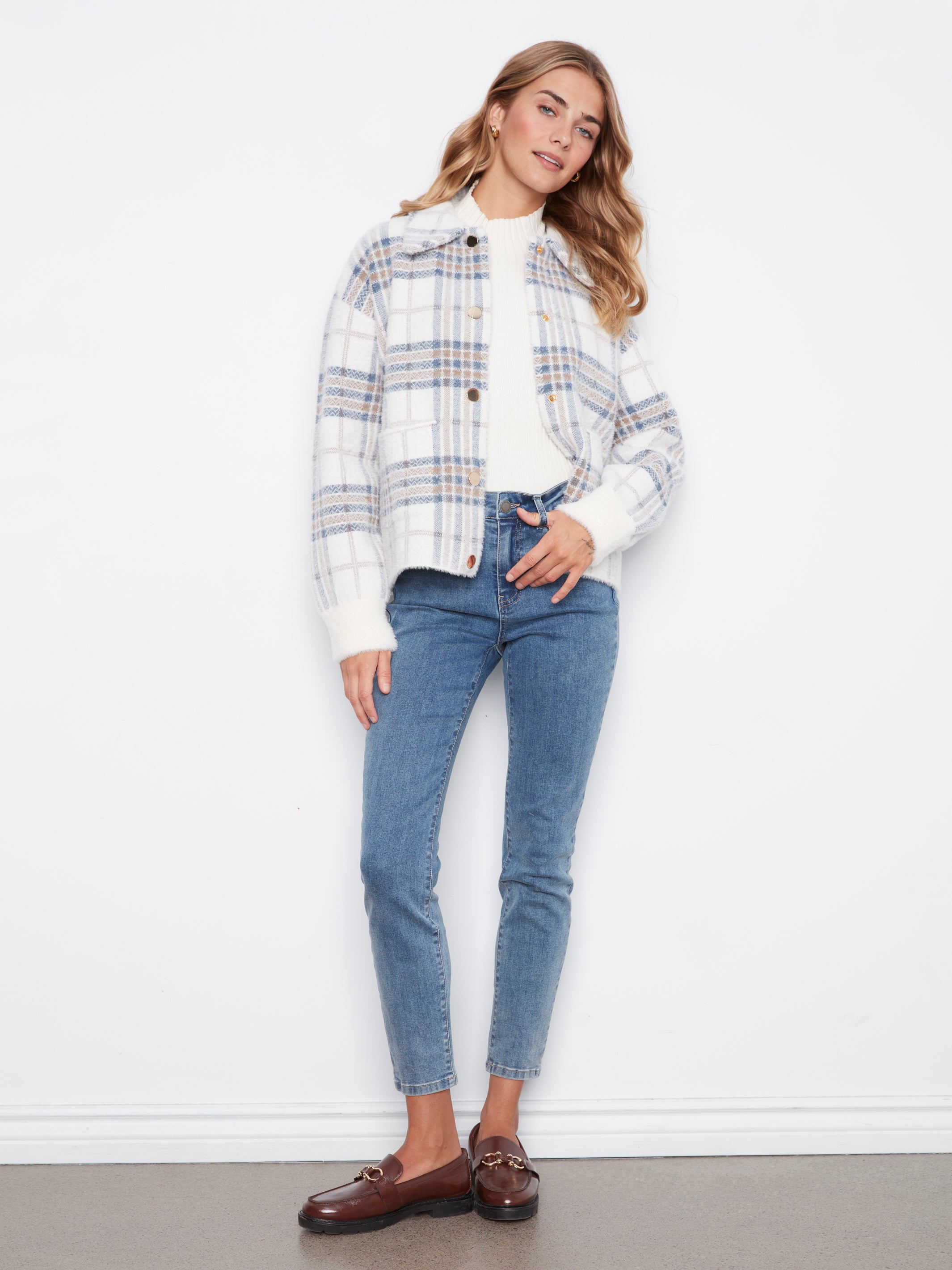 Short Plaid Knit Jacket