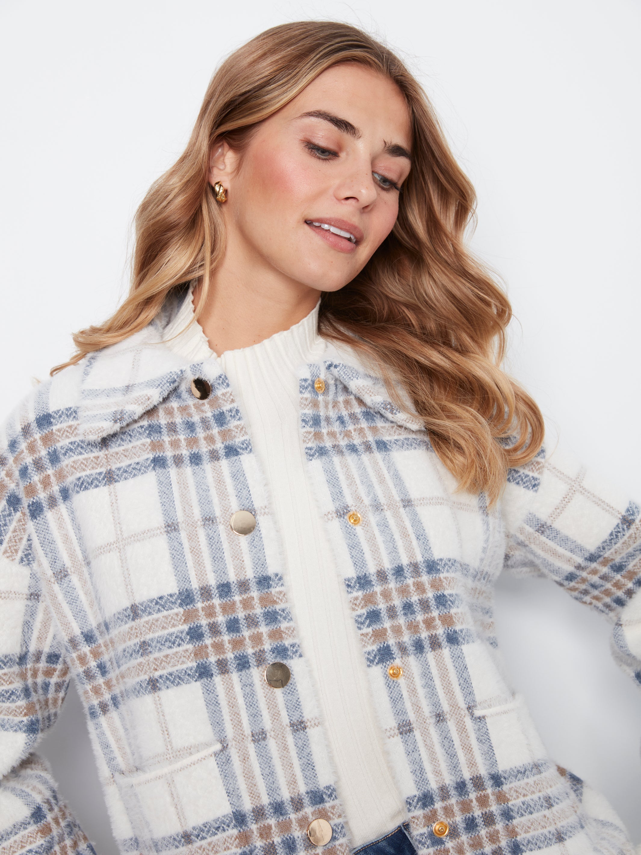Short Plaid Knit Jacket