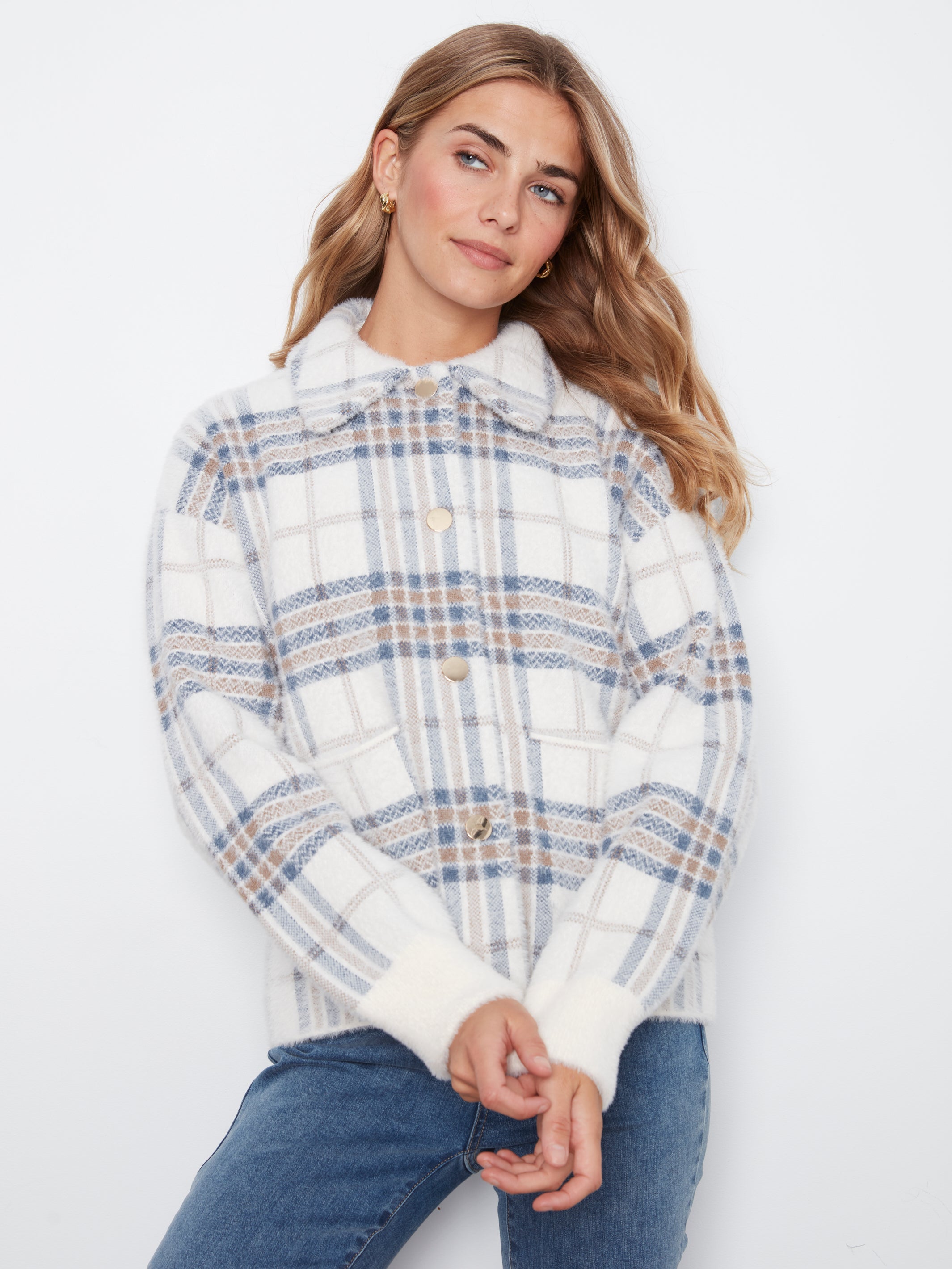 Short Plaid Knit Jacket